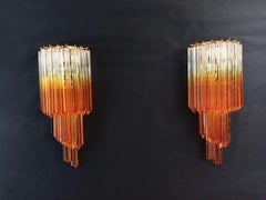Pair of Vintage Murano Wall Sconce, 32 Quadriedri Trasparent and Amber Prism