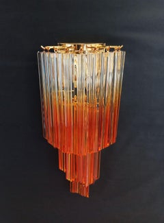Pair of vintage Murano wall sconce - 32 quadriedri trasparent and amber prism
