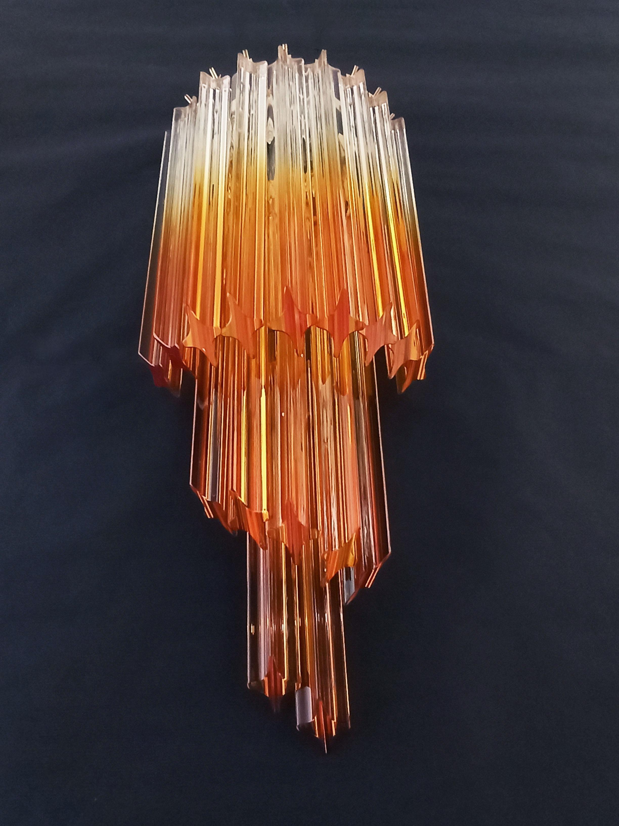 European Pair of Vintage Murano Wall Sconce, 32 Quadriedri Trasparent and Amber Prism For Sale