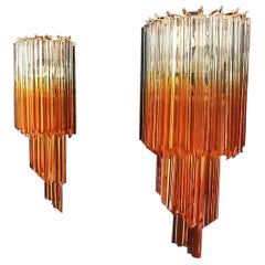 Pair of Vintage Murano Wall Sconce, 32 Quadriedri Trasparent and Amber Prism