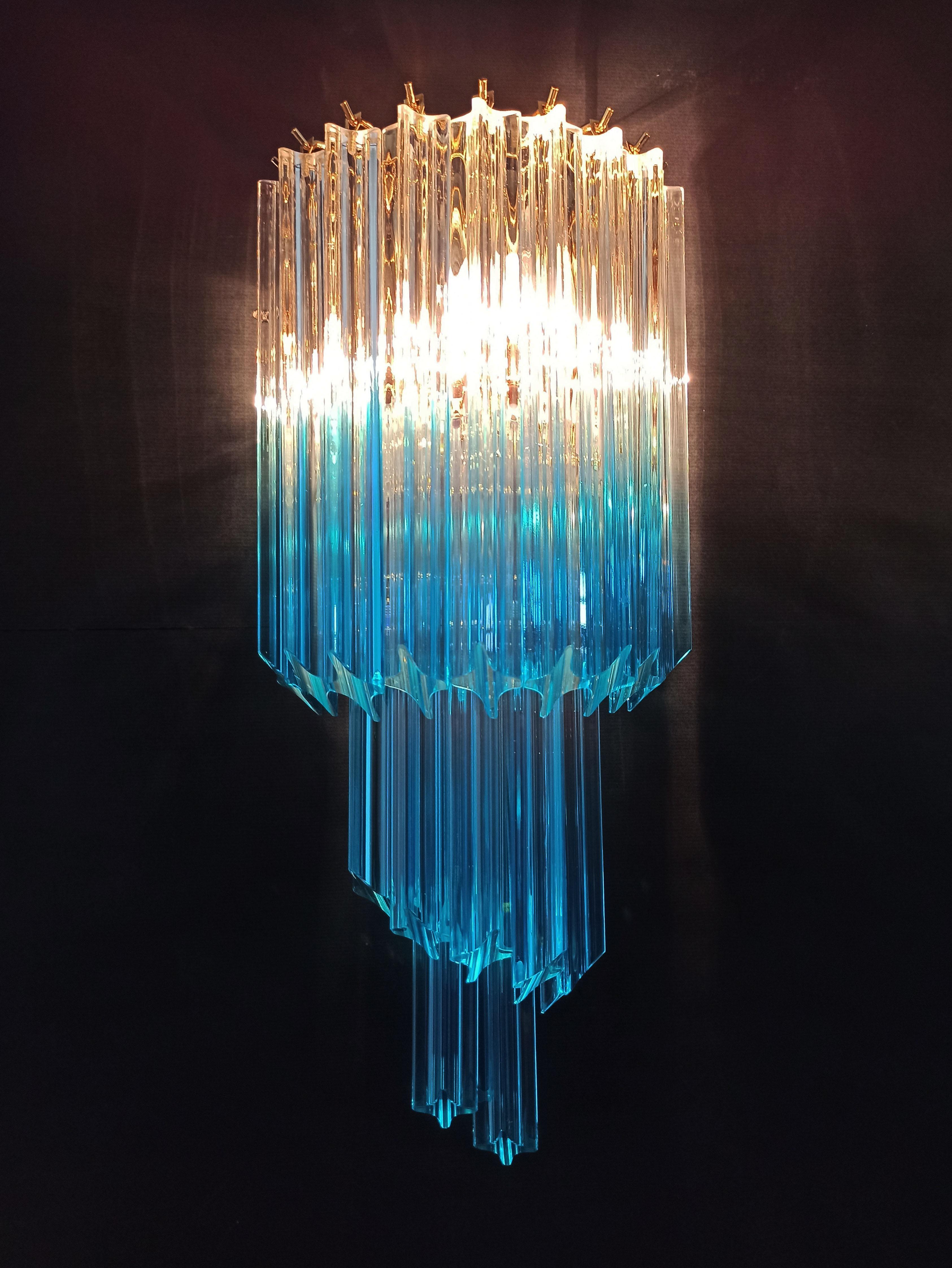 Pair of Vintage Murano Wall Sconce, 32 Quadriedri Transparent and Blue Prism 4