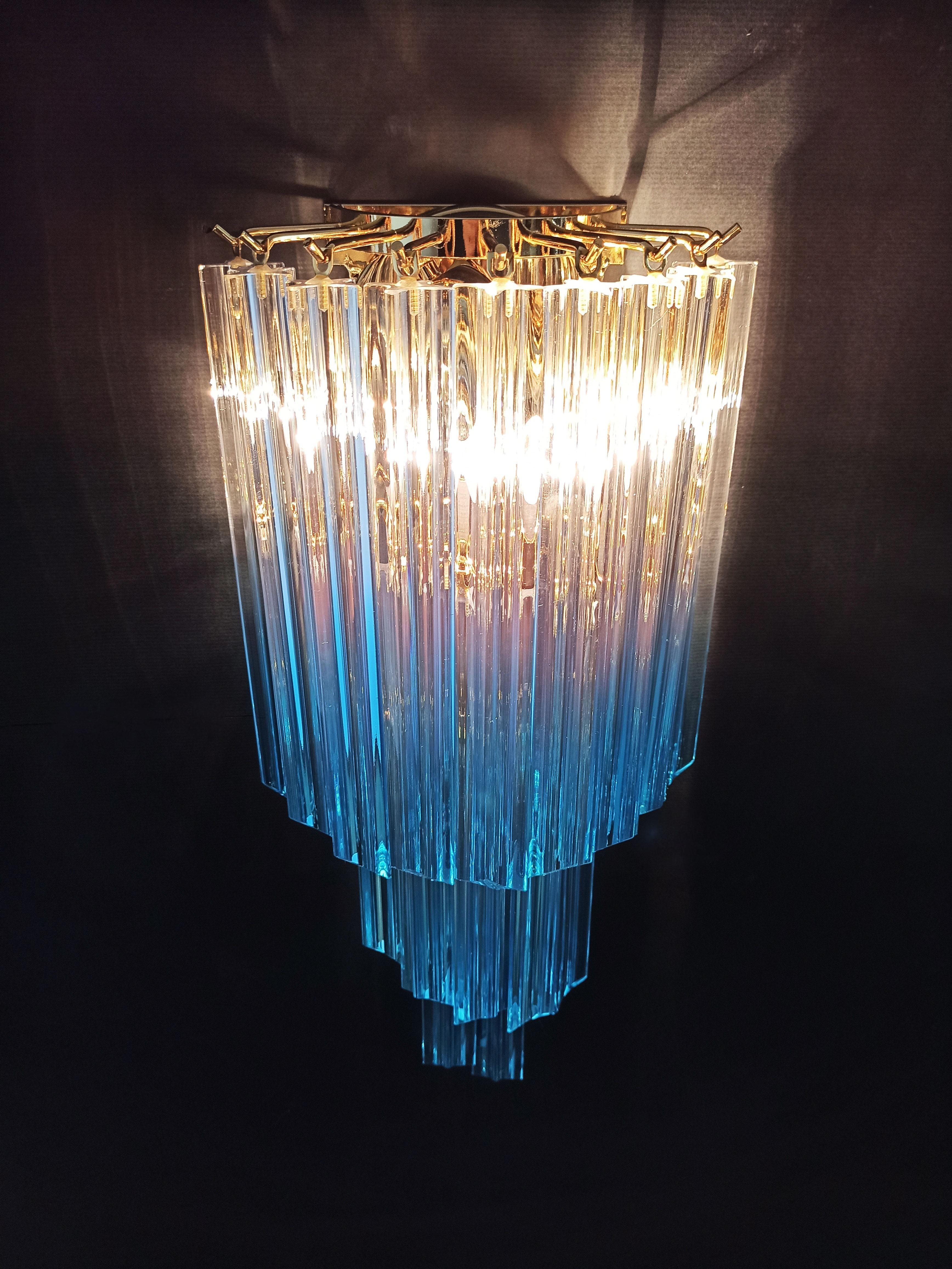 Pair of Vintage Murano Wall Sconce, 32 Quadriedri Transparent and Blue Prism 6