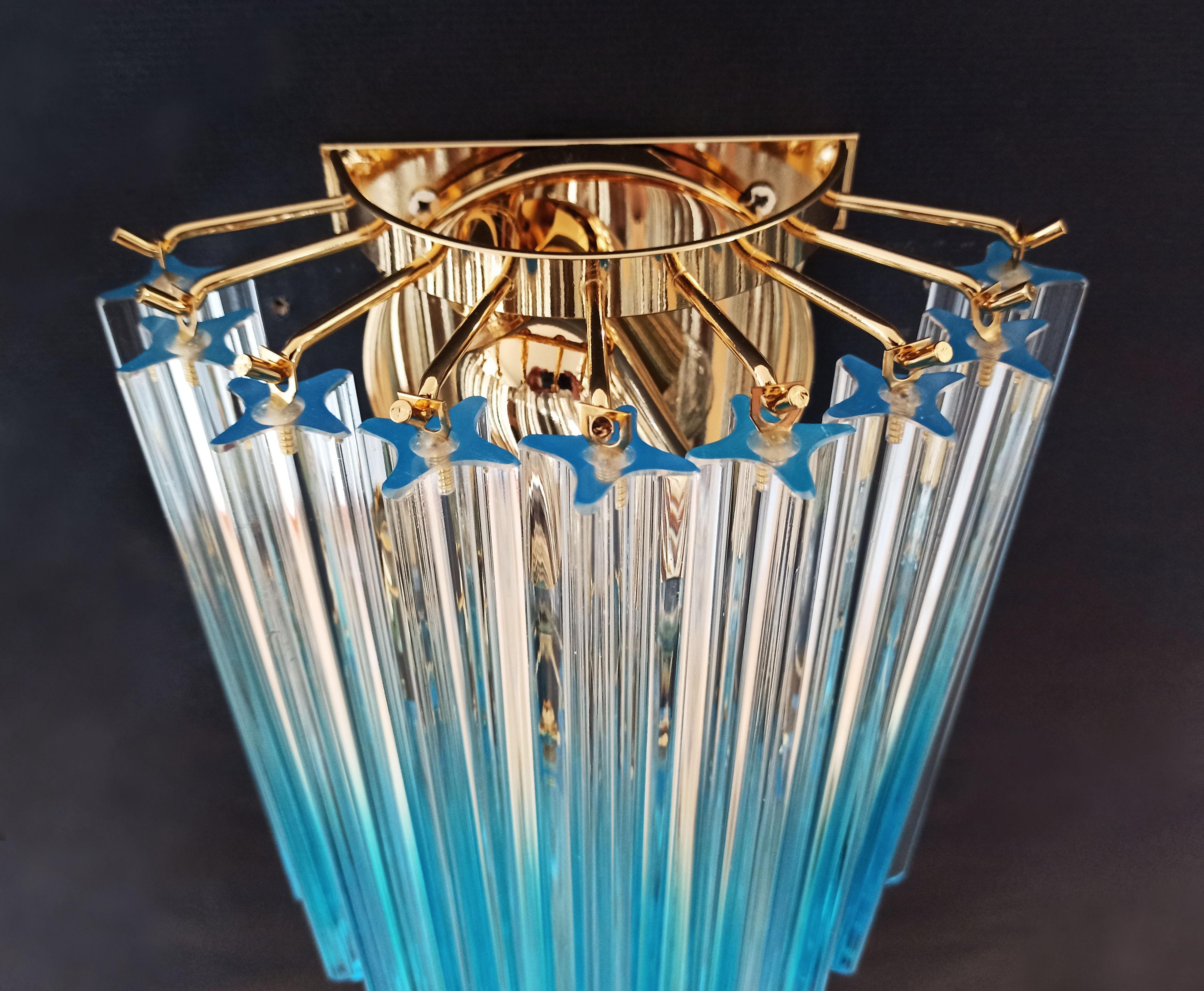 Pair of Vintage Murano Wall Sconce, 32 Quadriedri Transparent and Blue Prism 9