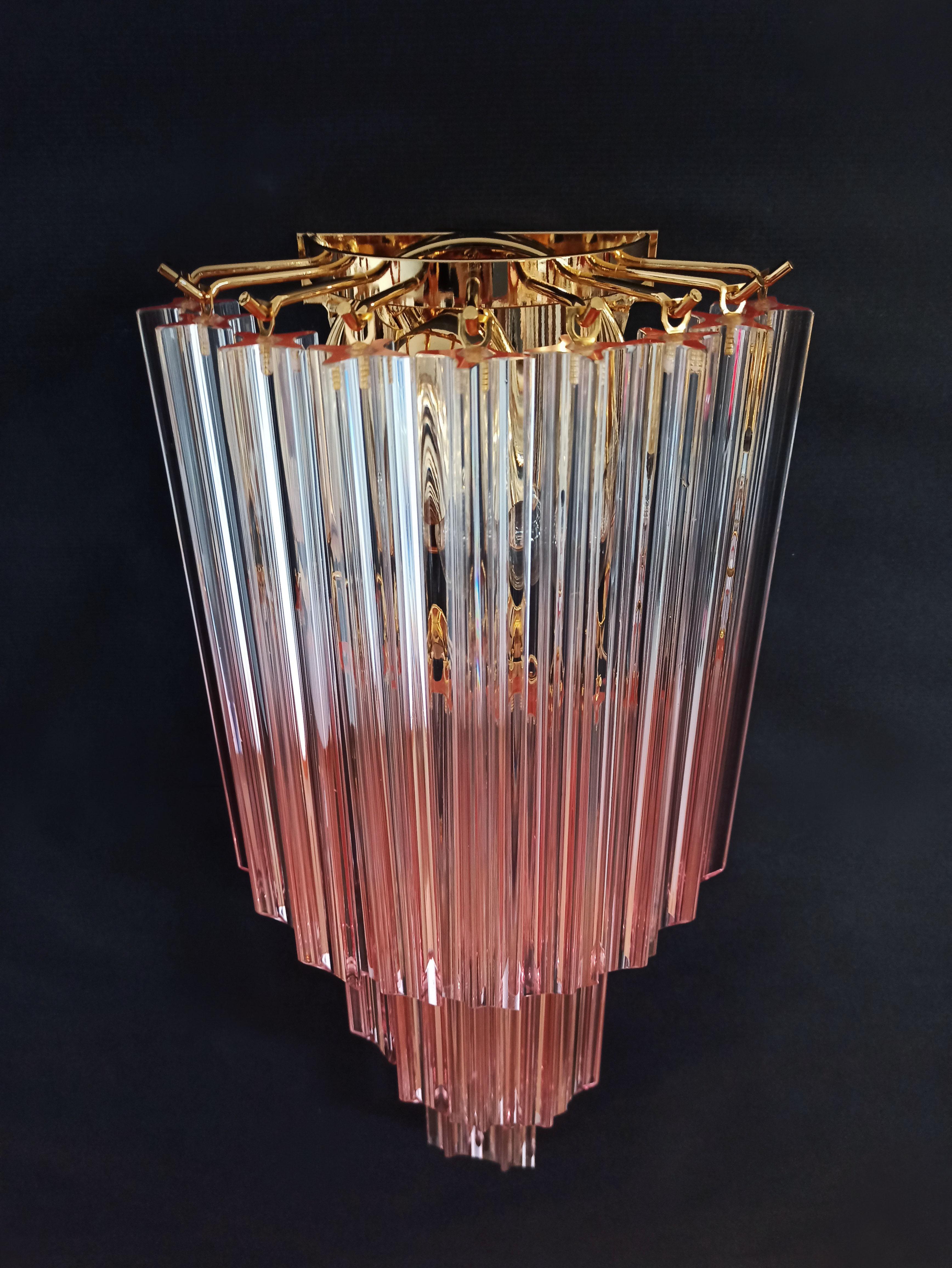 Pair of Vintage Murano Wall Sconce, 32 Quadriedri Transparent and Pink Prism 9