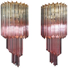 murano sconce Pair of Vintage Murano Wall Sconce, 32 Quadriedri Transparent and Pink Prism