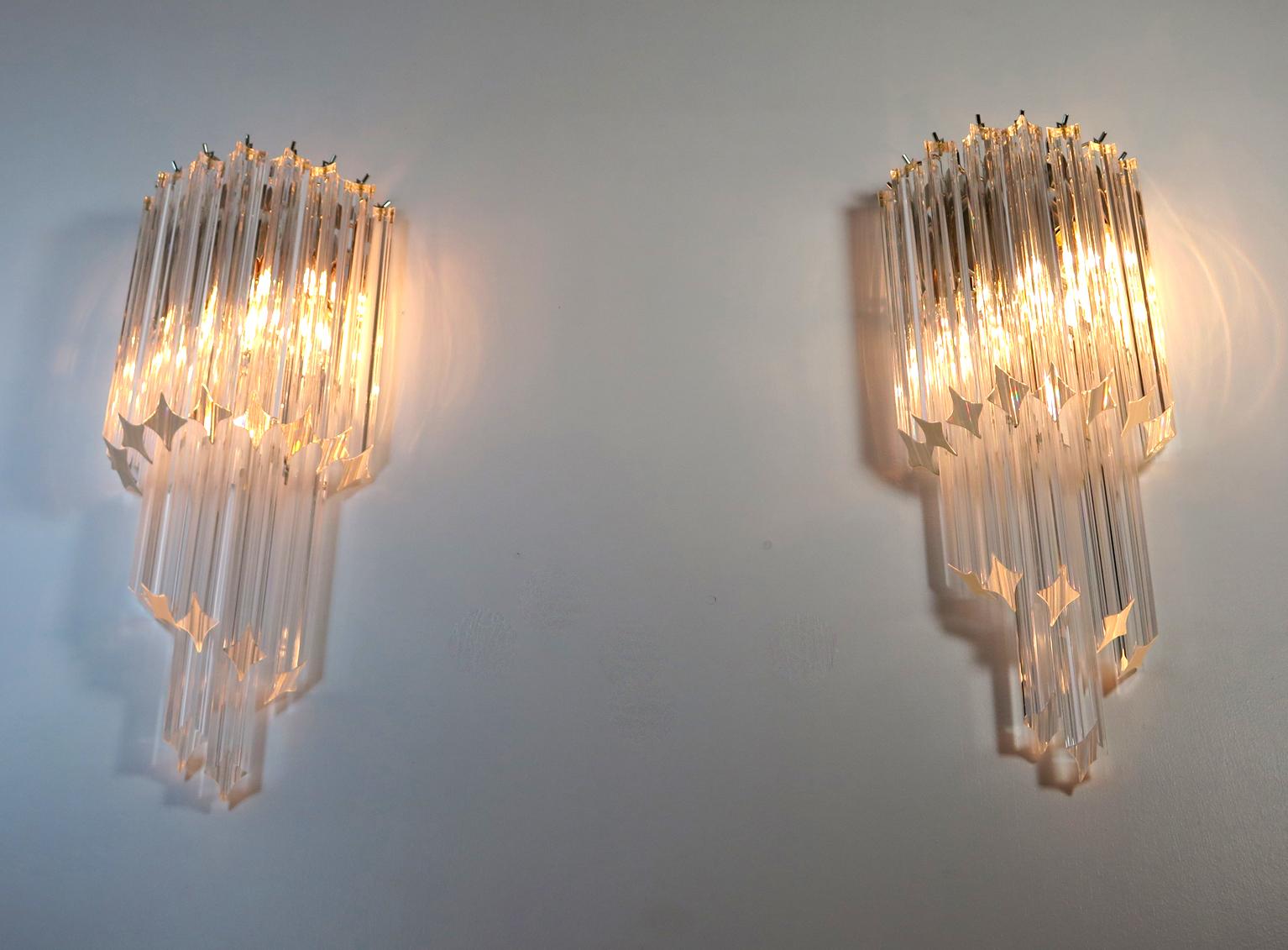 Pair of Vintage Murano Wall Sconce, 32 Quadriedri Trasparent Prism For Sale 2