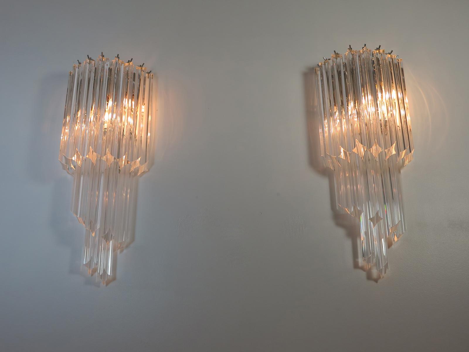Pair of Vintage Murano Wall Sconce, 32 Quadriedri Trasparent Prism For Sale 3