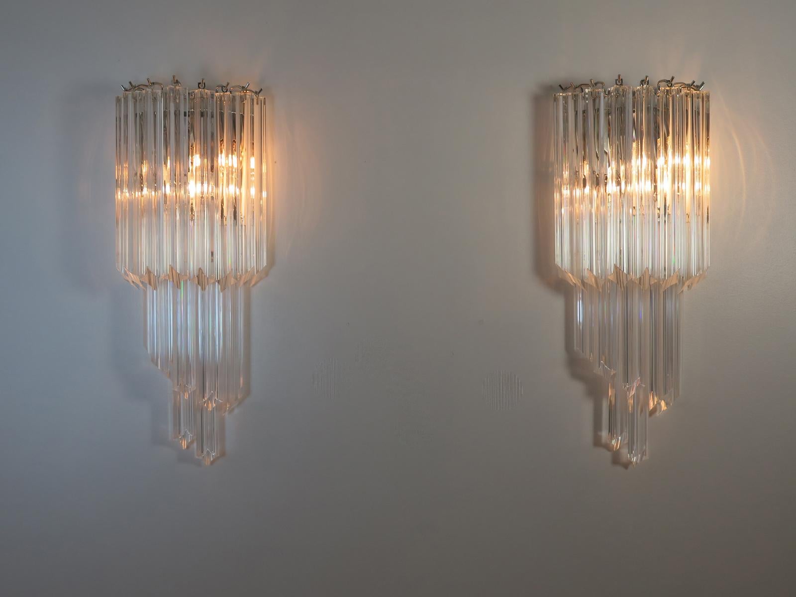 Pair of Vintage Murano Wall Sconce, 32 Quadriedri Trasparent Prism For Sale 4