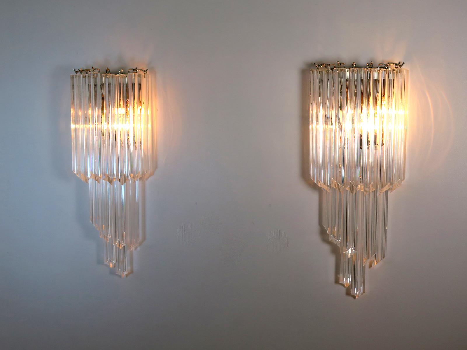 Pair of Vintage Murano Wall Sconce, 32 Quadriedri Trasparent Prism For Sale 5