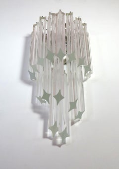 Pair of Vintage Murano Wall Sconce, 32 Quadriedri Trasparent Prism