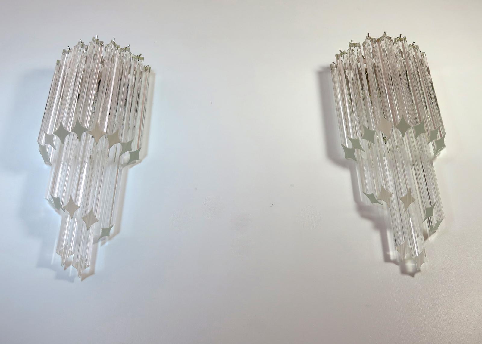Mid-Century Modern Pair of Vintage Murano Wall Sconce, 32 Quadriedri Trasparent Prism For Sale