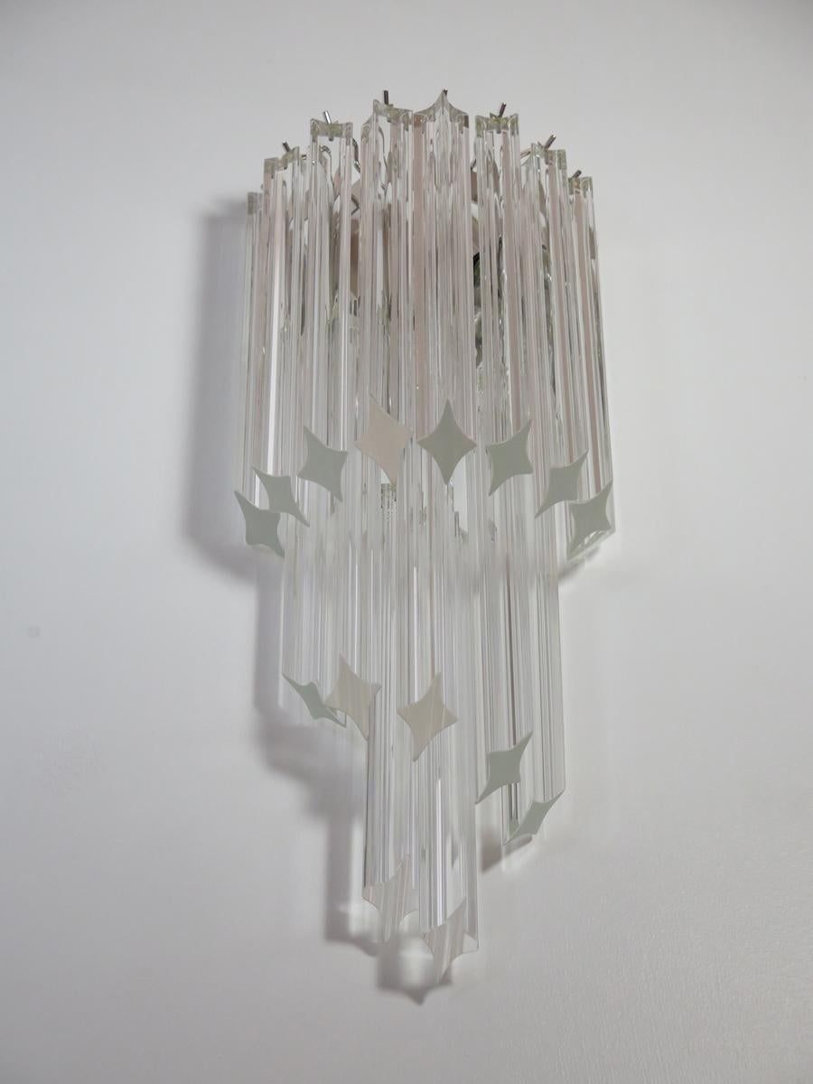 Italian Pair of Vintage Murano Wall Sconce, 32 Quadriedri Trasparent Prism For Sale