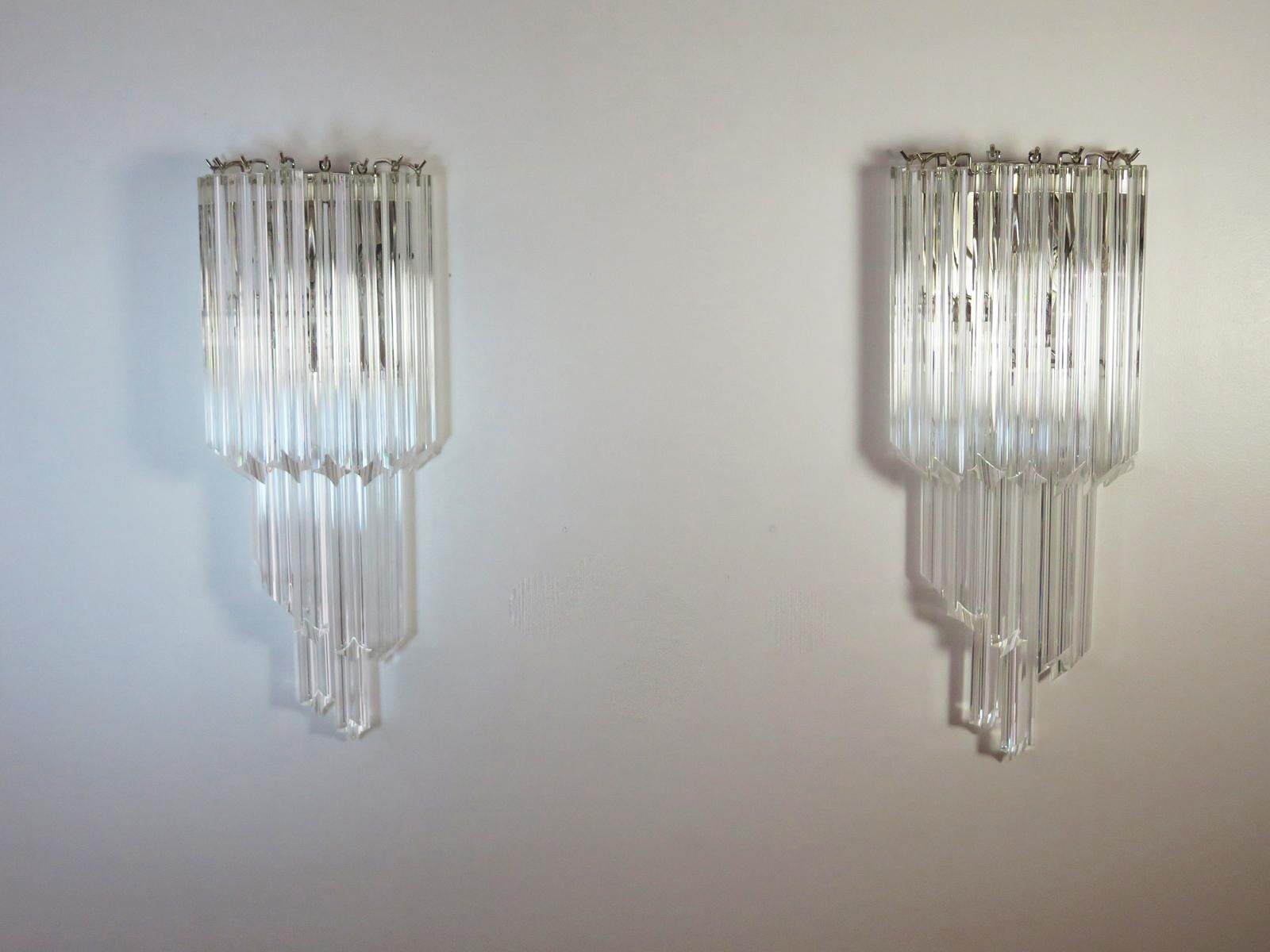 20th Century Pair of Vintage Murano Wall Sconce, 32 Quadriedri Trasparent Prism For Sale