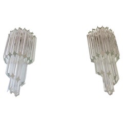 Pair of Vintage Murano Wall Sconce, 32 Quadriedri Trasparent Prism