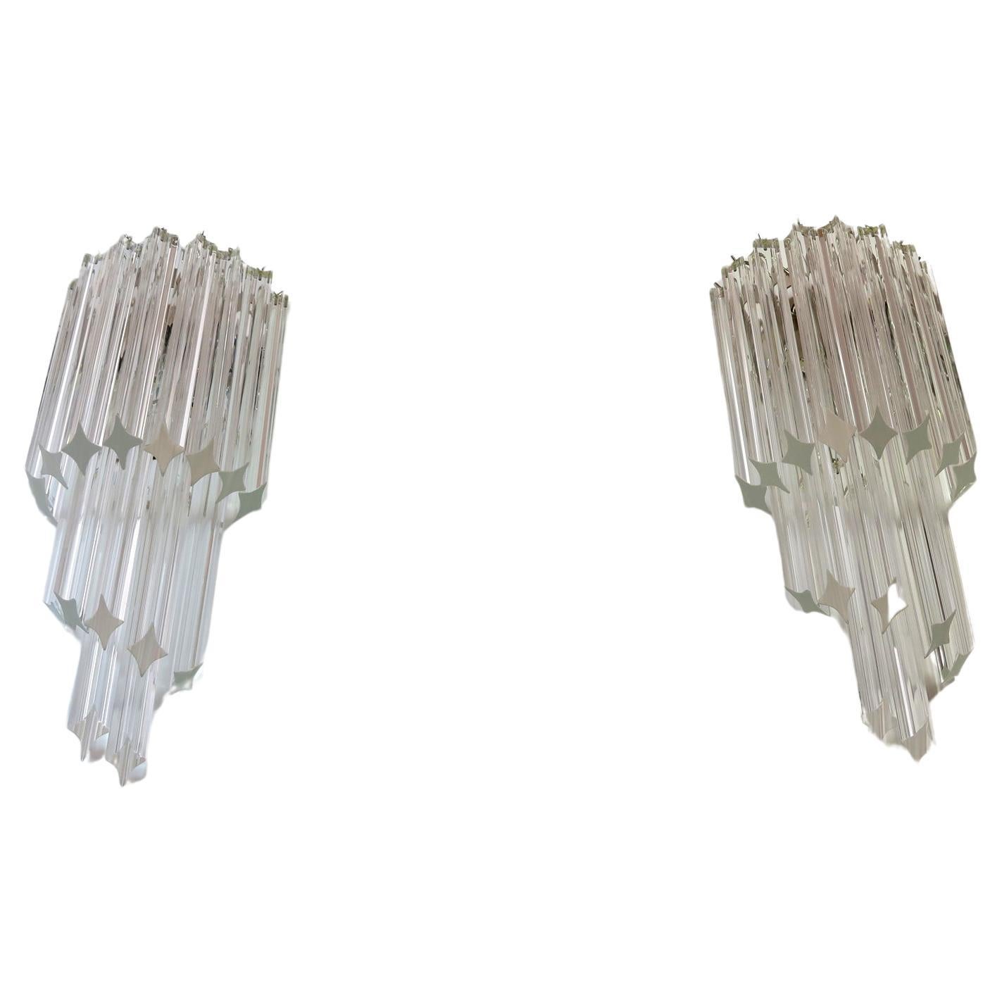 Pair of Vintage Murano Wall Sconce, 32 Quadriedri Trasparent Prism For Sale