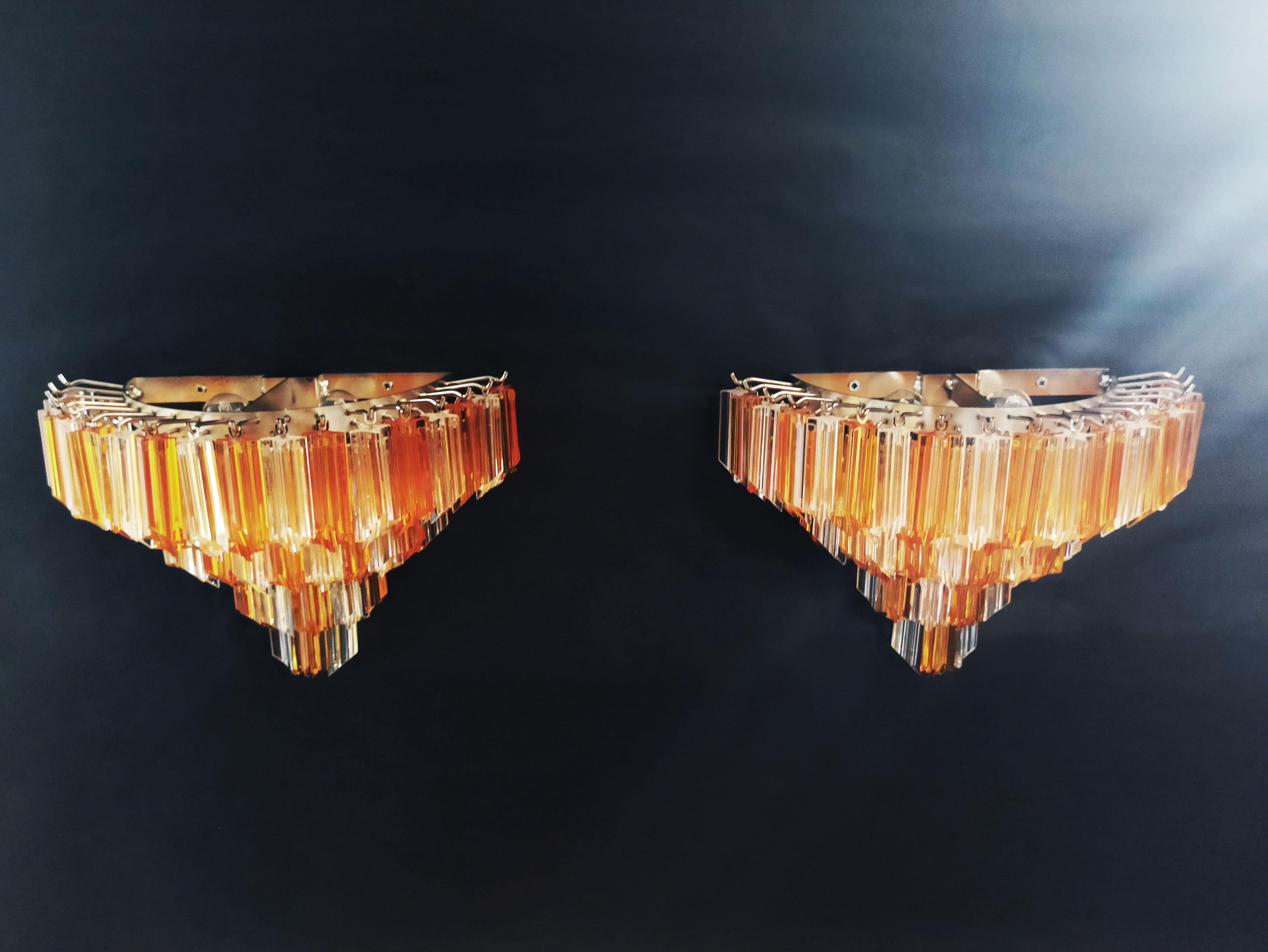 Pair of Vintage Murano Wall Sconce, 63 Clear and Amber Quadriedri For Sale 3