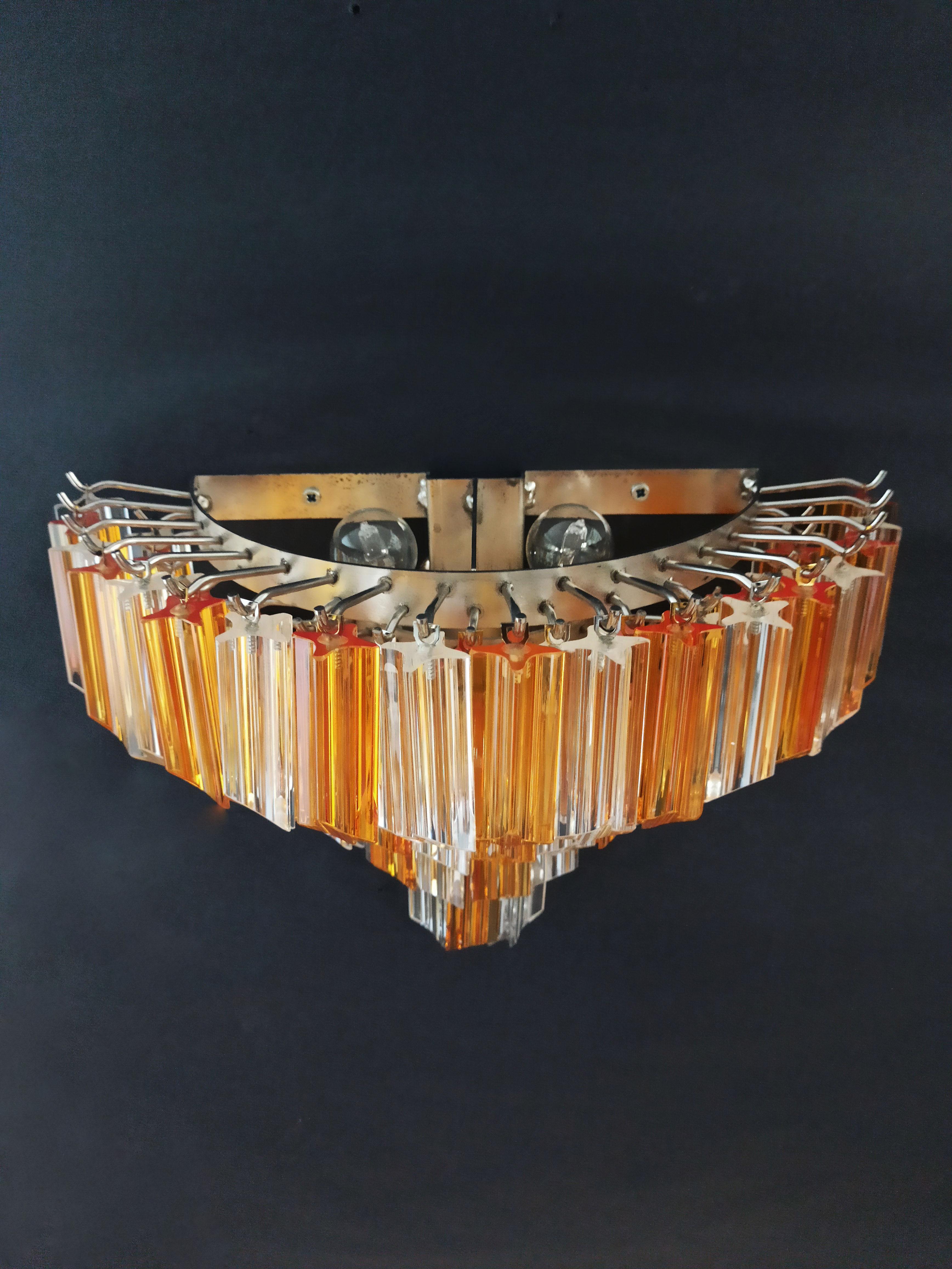Pair of Vintage Murano Wall Sconce, 63 Clear and Amber Quadriedri For Sale 4