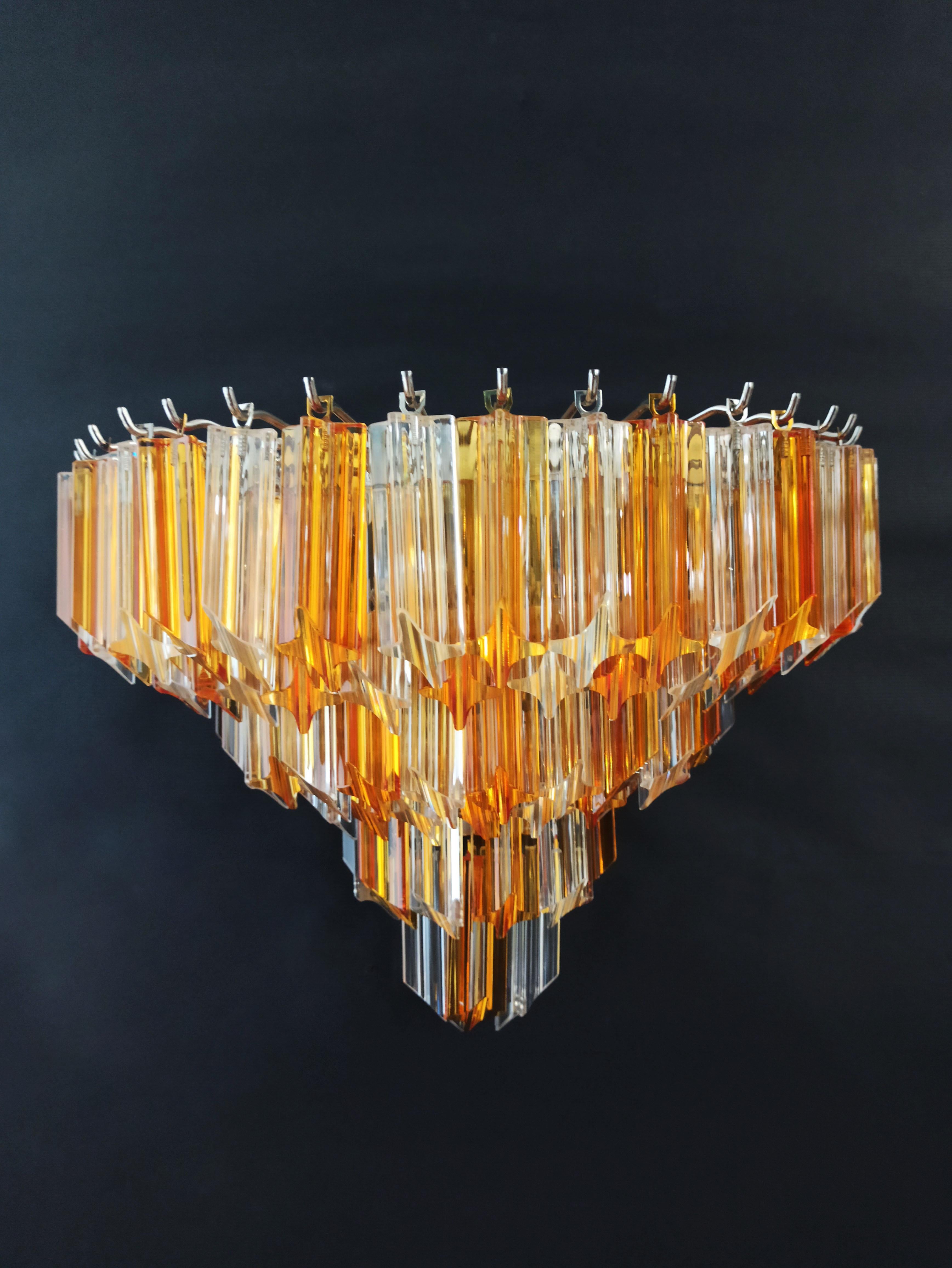 Pair of Vintage Murano Wall Sconce, 63 Clear and Amber Quadriedri For Sale 5