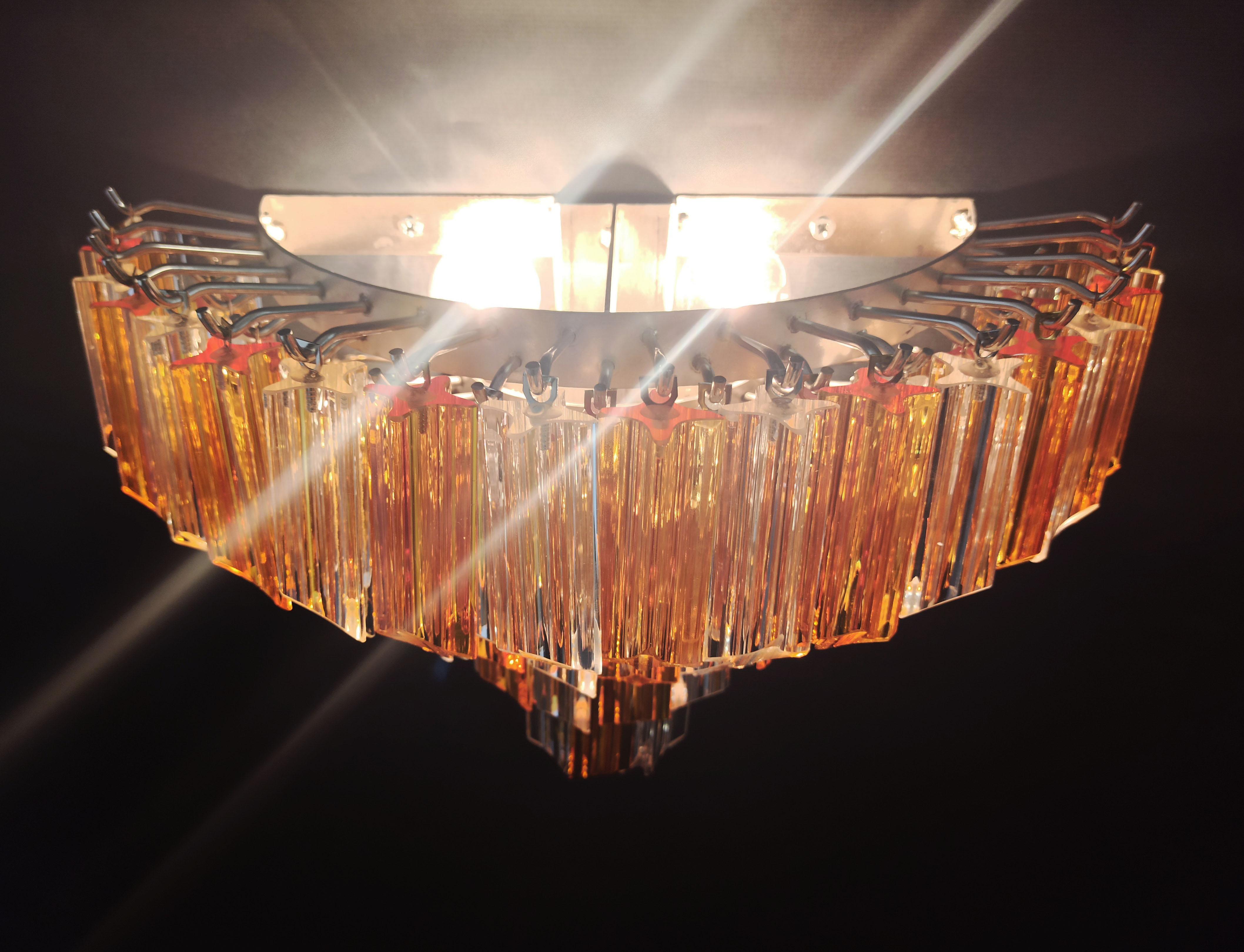 Pair of Vintage Murano Wall Sconce, 63 Clear and Amber Quadriedri For Sale 8