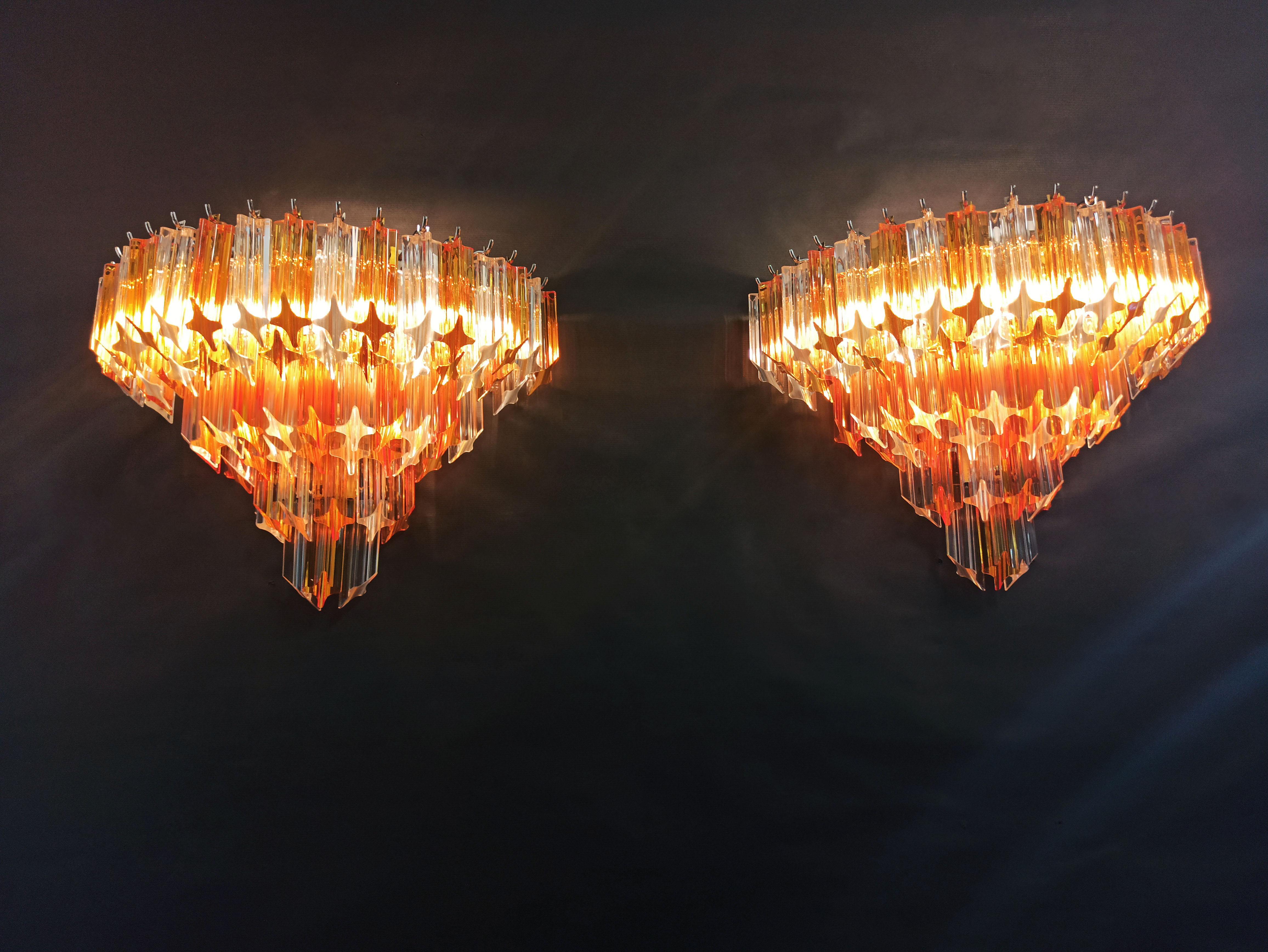 Pair of Vintage Murano Wall Sconce, 63 Clear and Amber Quadriedri For Sale 11