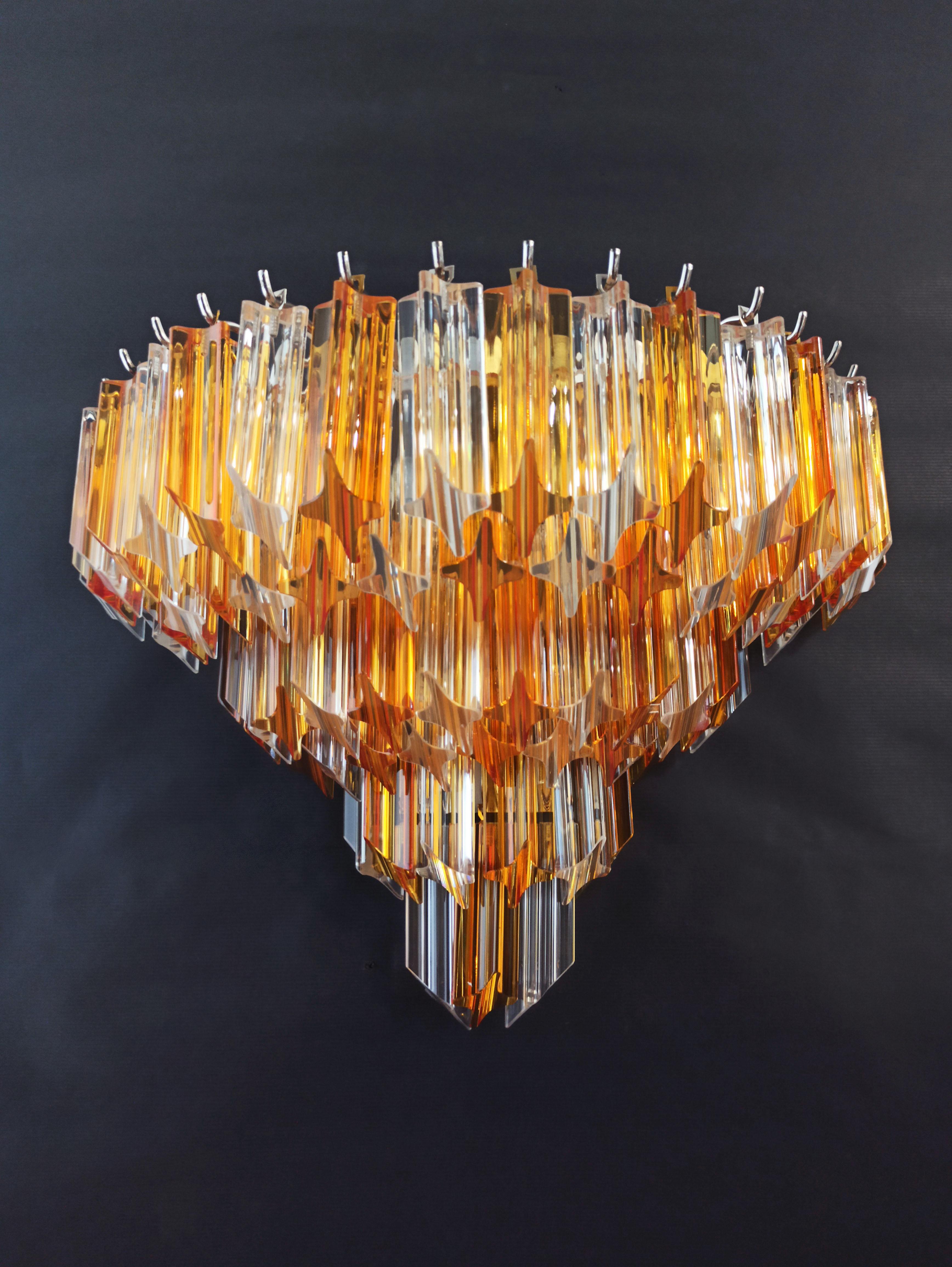 Mid-Century Modern Pair of Vintage Murano Wall Sconce, 63 Clear and Amber Quadriedri For Sale