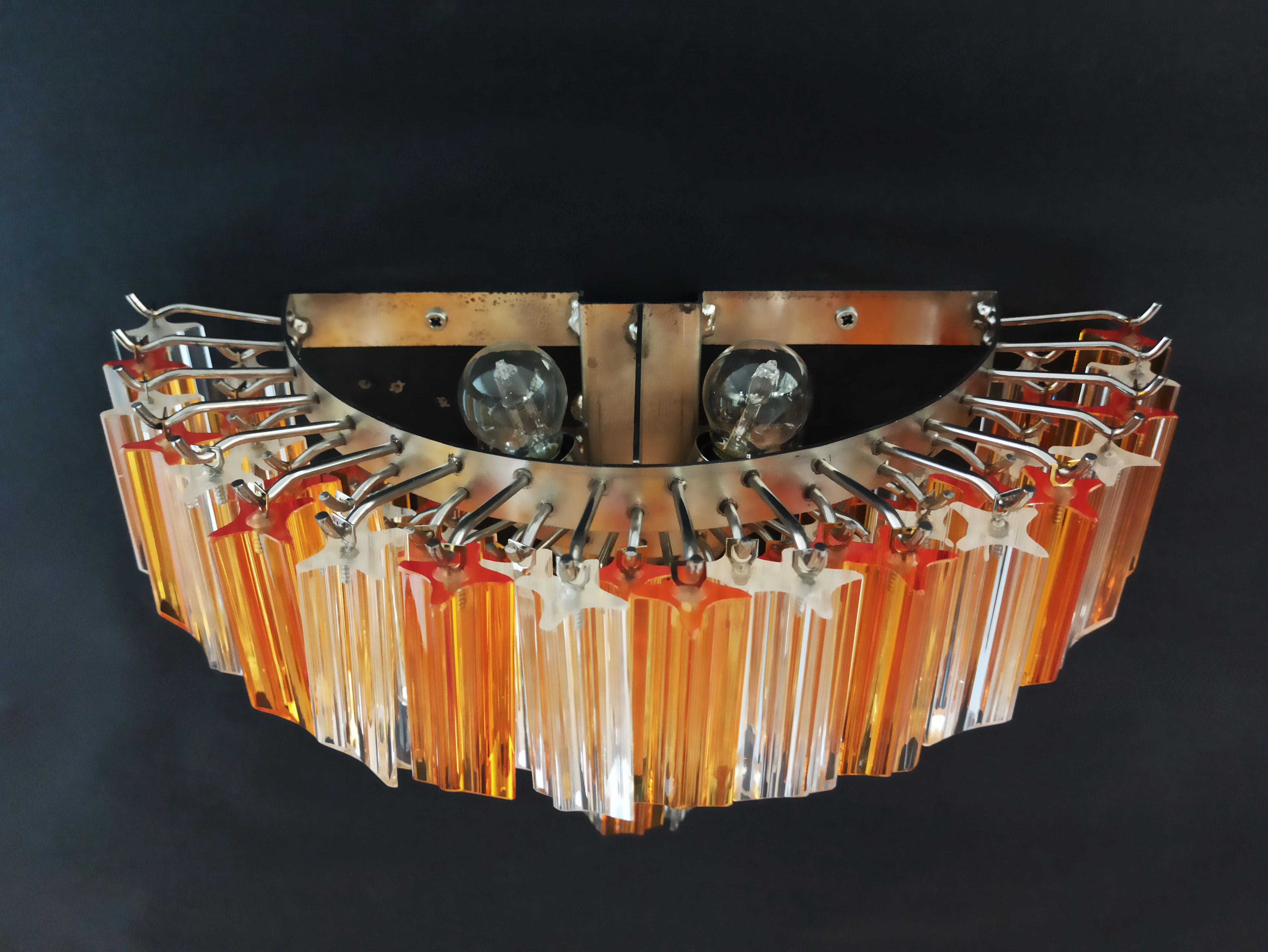 Italian Pair of Vintage Murano Wall Sconce, 63 Clear and Amber Quadriedri For Sale