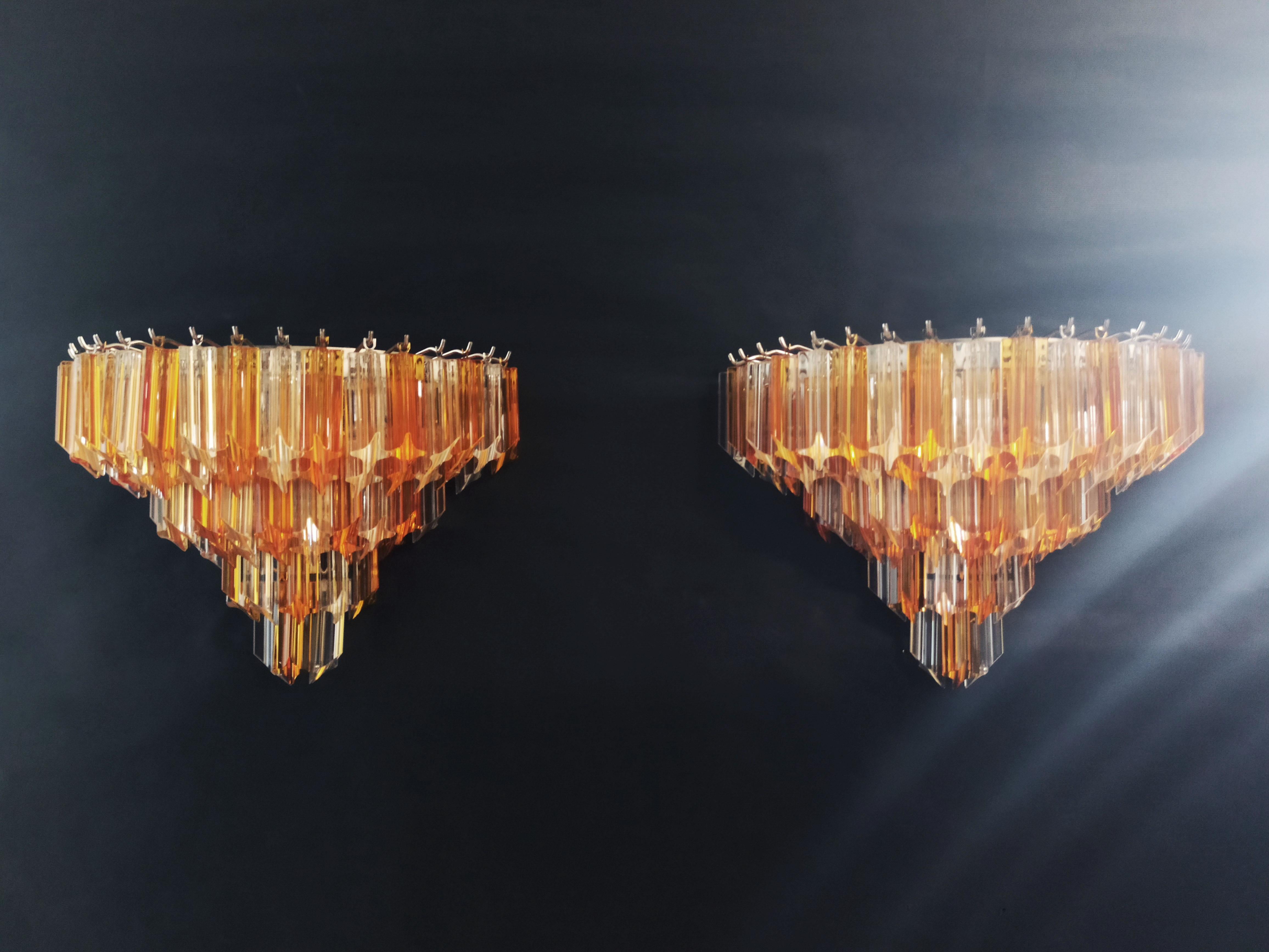 Pair of Vintage Murano Wall Sconce, 63 Clear and Amber Quadriedri For Sale 1