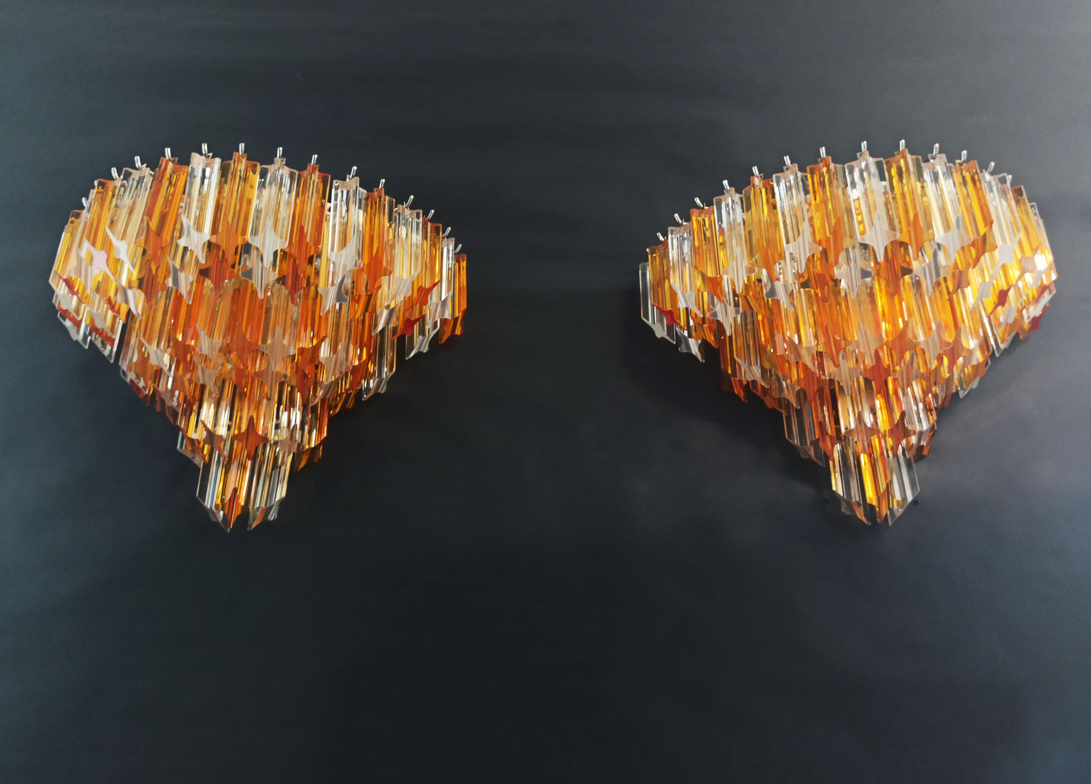 Pair of Vintage Murano Wall Sconce, 63 Clear and Amber Quadriedri For Sale 2