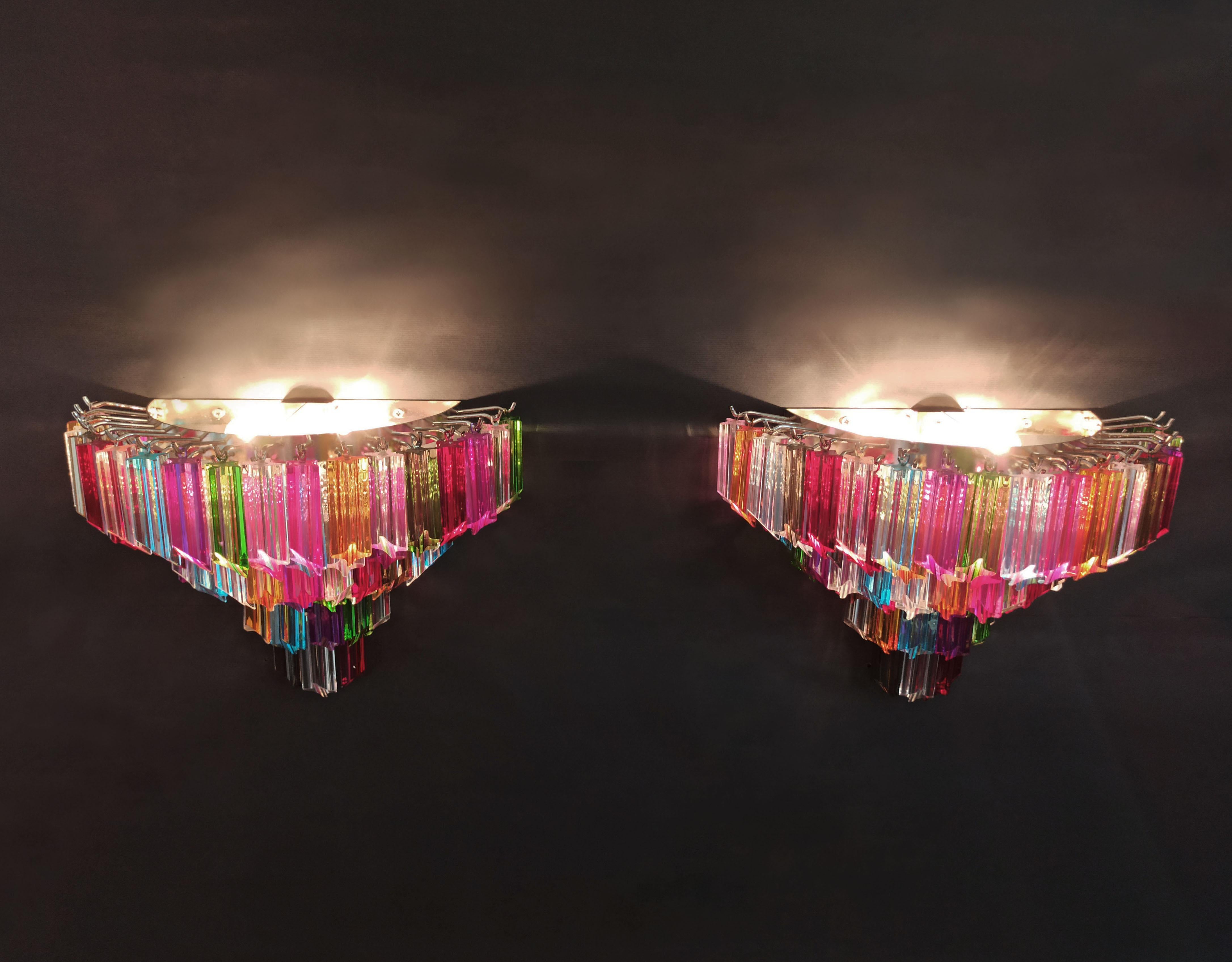 Pair of Vintage Murano Wall Sconce, 63 Multicolored Quadriedri For Sale 7