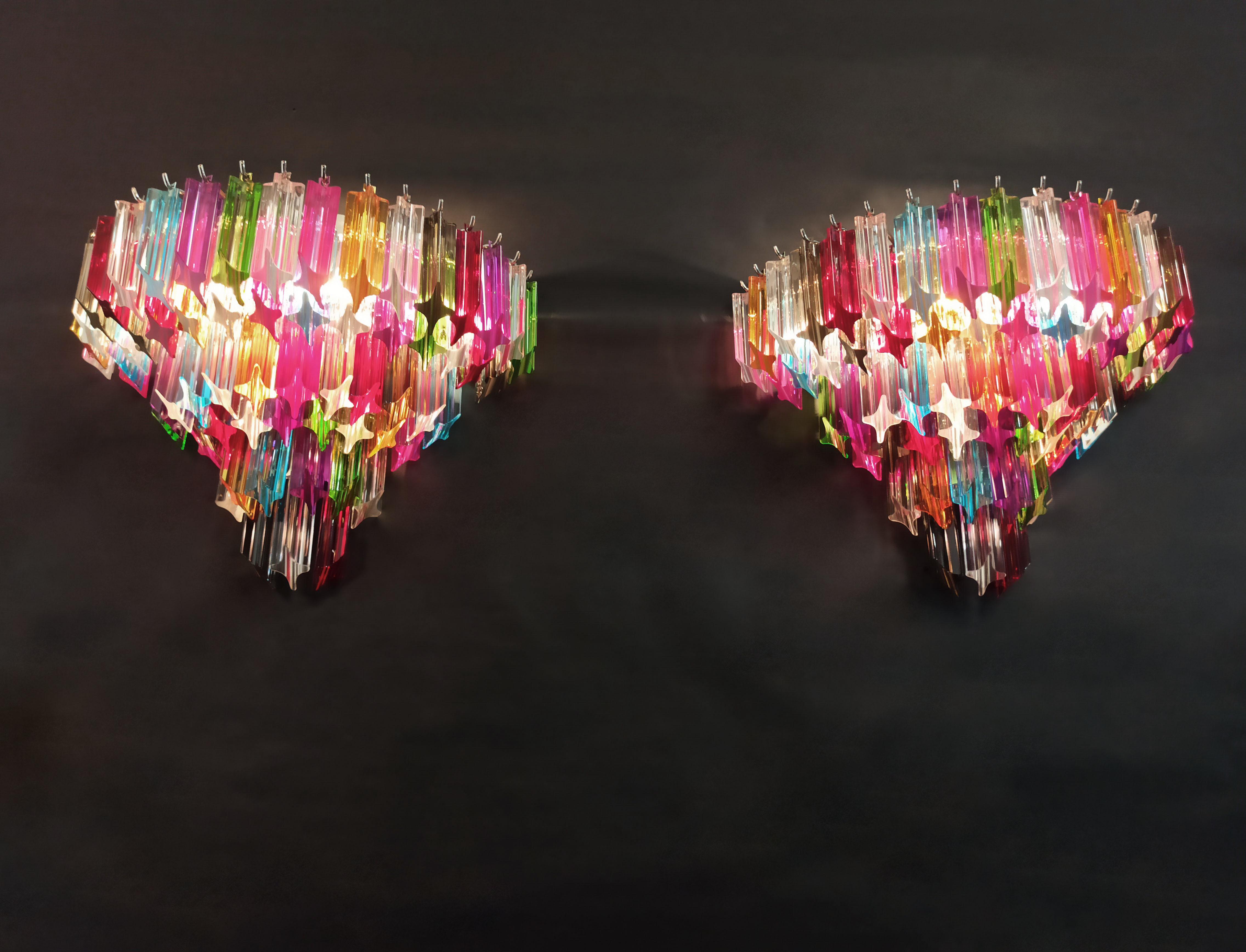 Pair of Vintage Murano Wall Sconce, 63 Multicolored Quadriedri For Sale 8