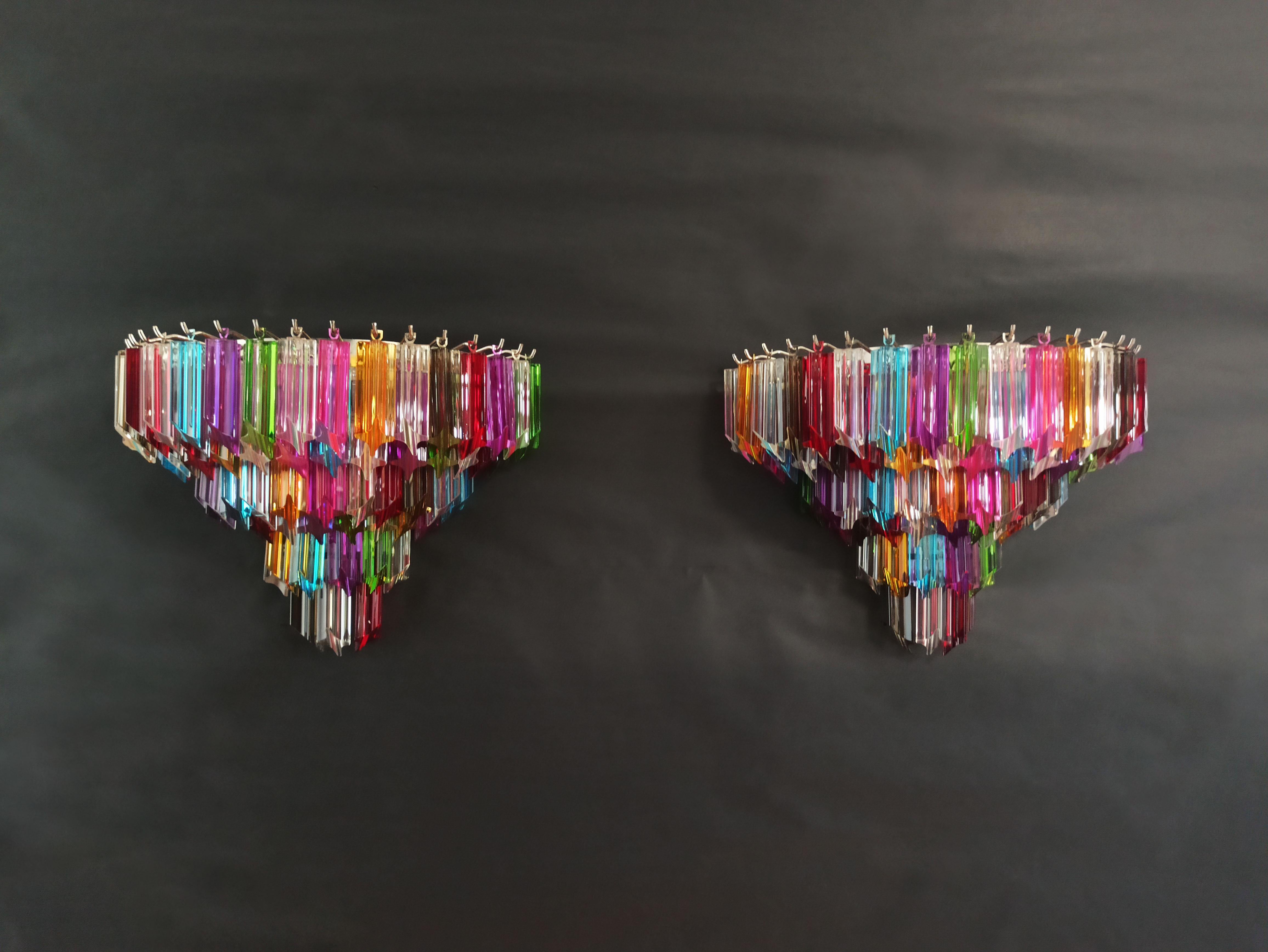 Mid-Century Modern Pair of Vintage Murano Wall Sconce, 63 Multicolored Quadriedri For Sale