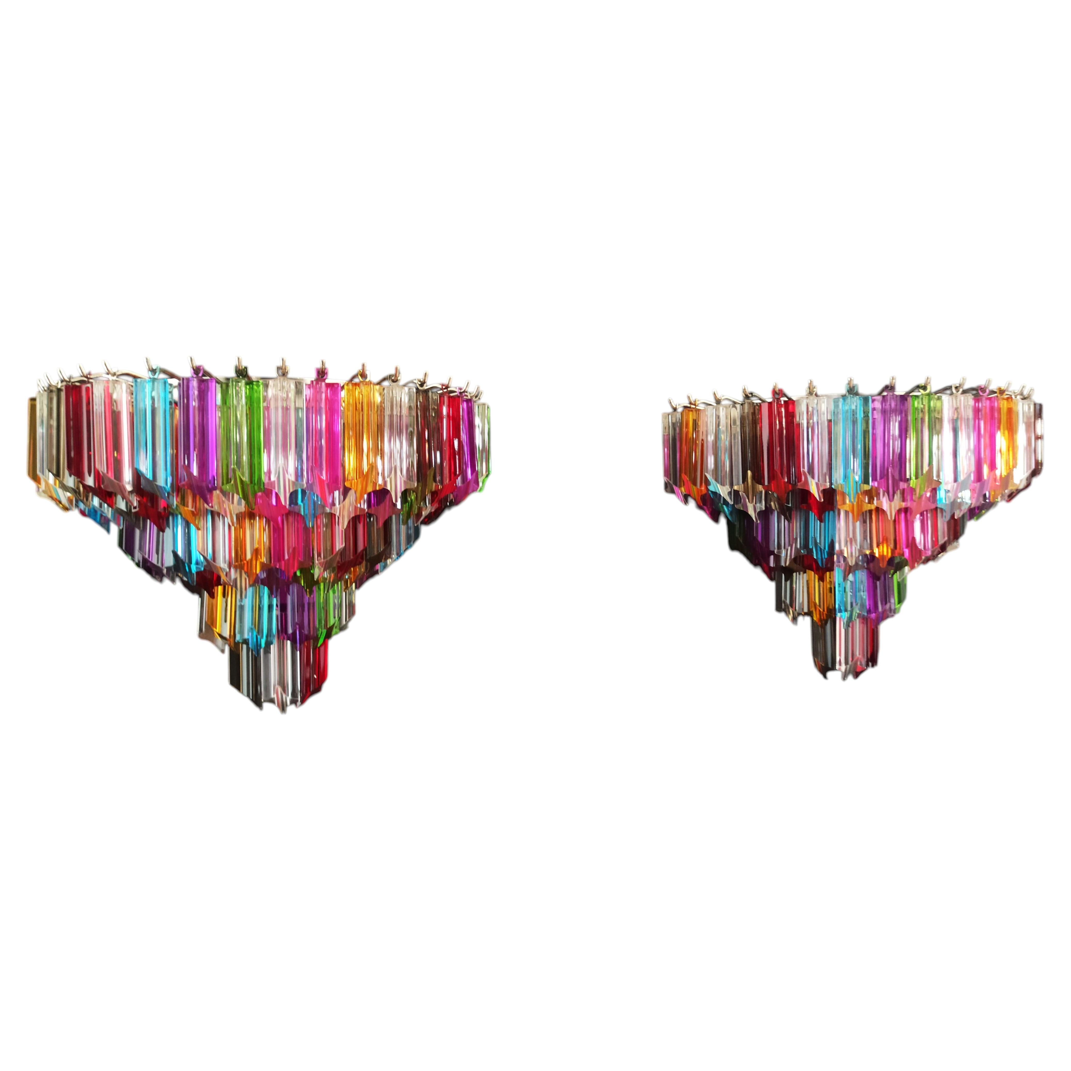 Paire d'appliques murales vintage de Murano - 63 « quadriedri » multicolores