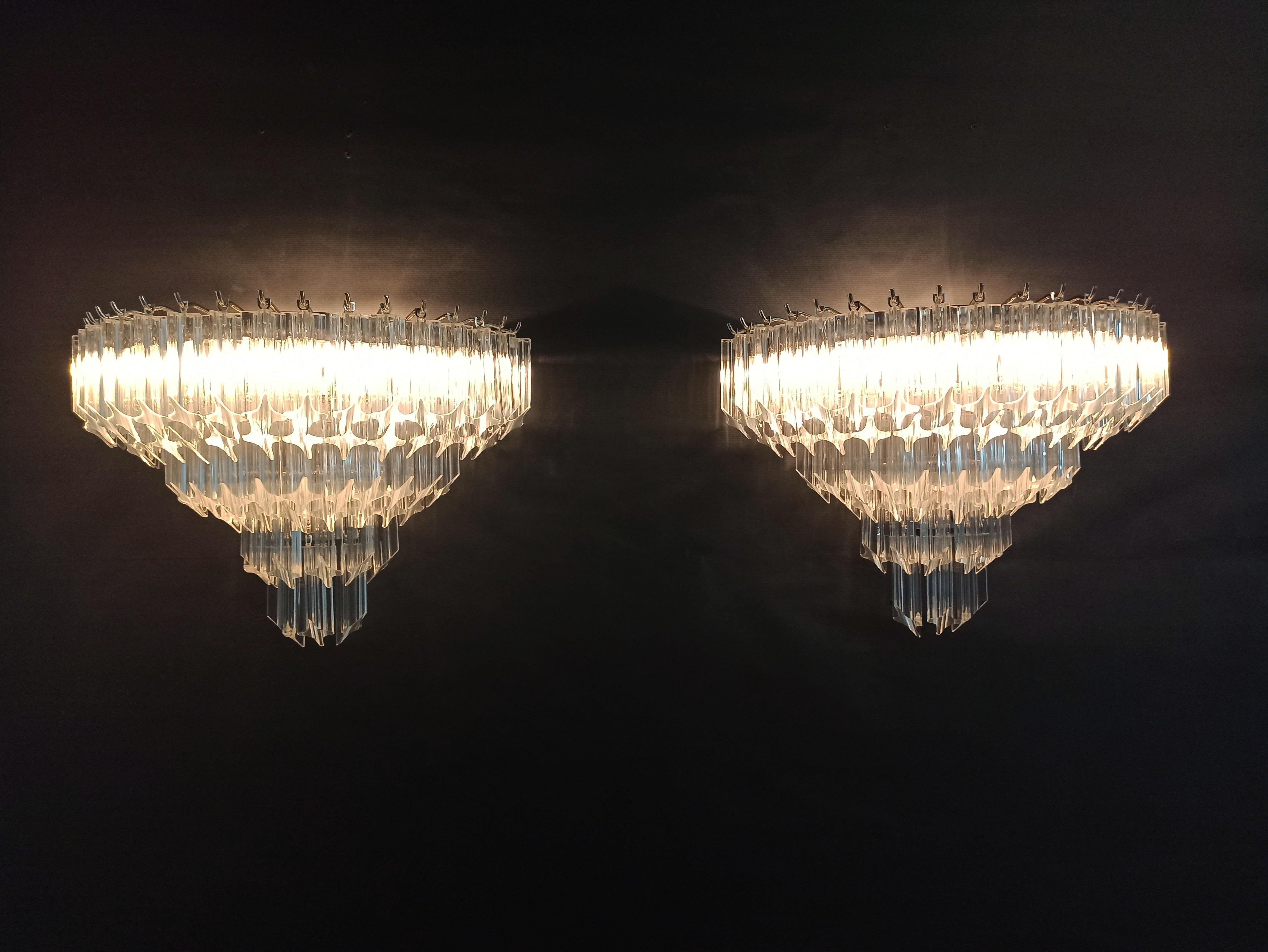 Pair of Vintage Murano Wall Sconce, 63 Trasparent Quadriedri For Sale 4