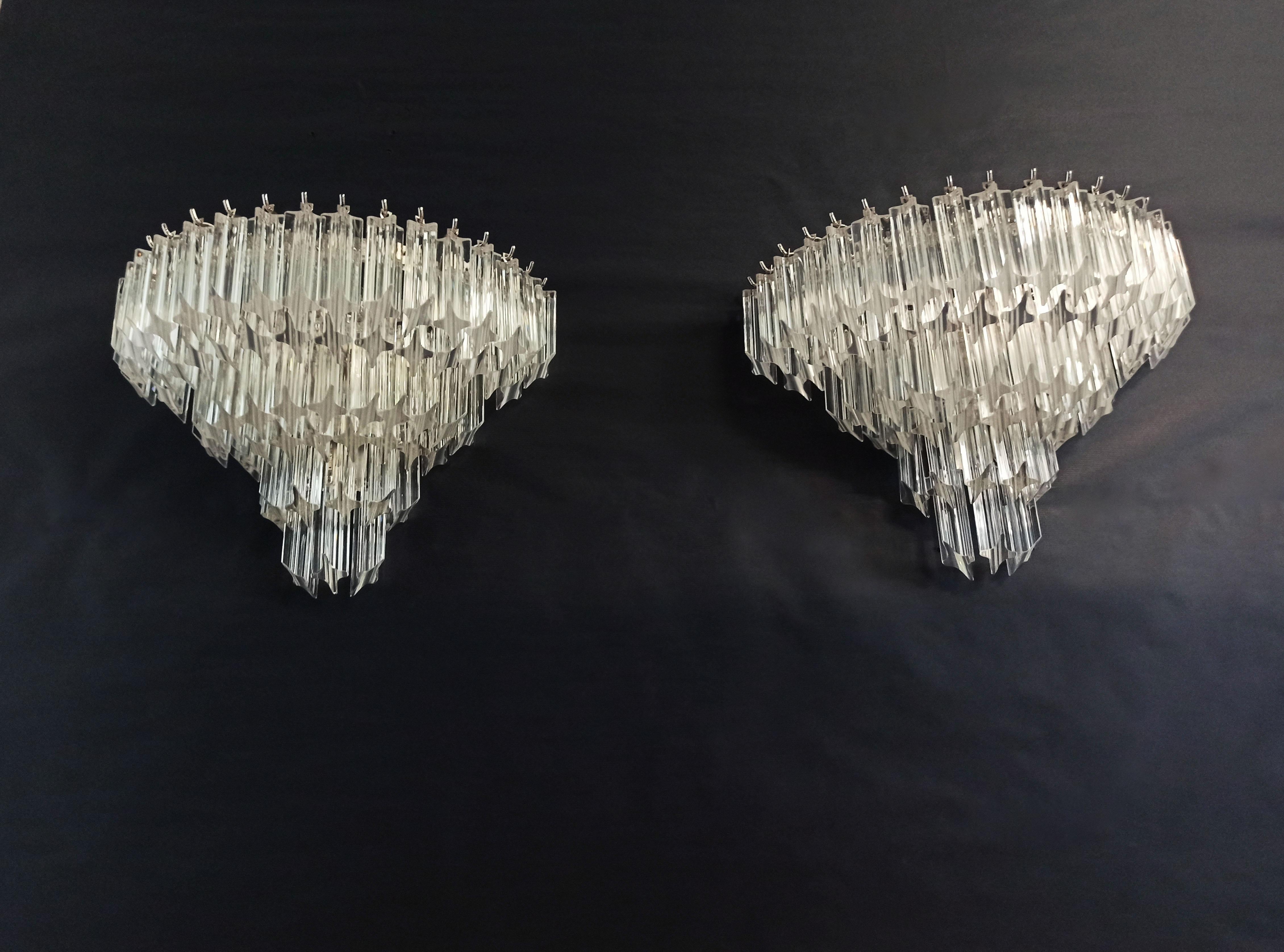Pair of Vintage Murano Wall Sconce, 63 Trasparent Quadriedri For Sale 12