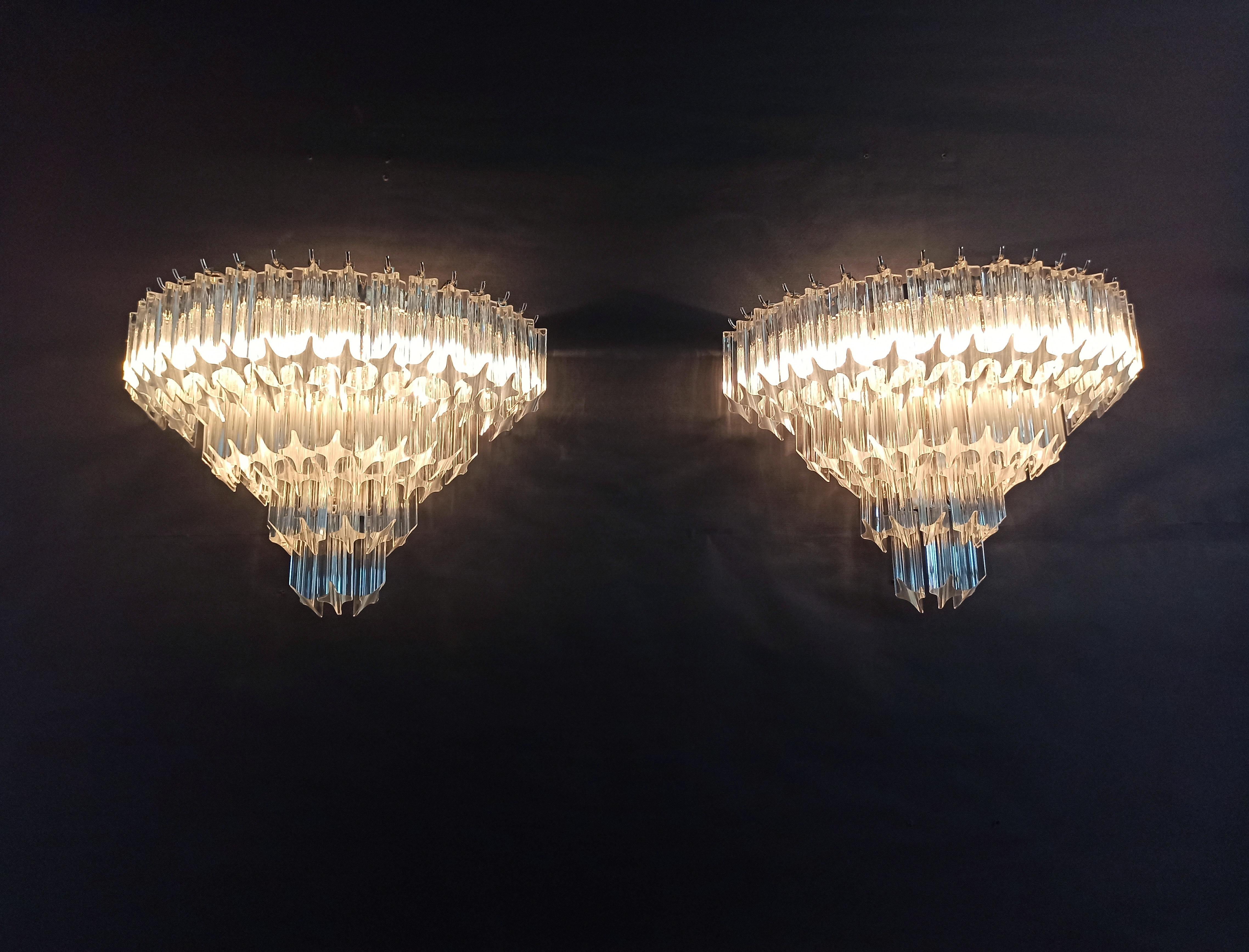 Pair of Vintage Murano Wall Sconce, 63 Trasparent Quadriedri For Sale 13
