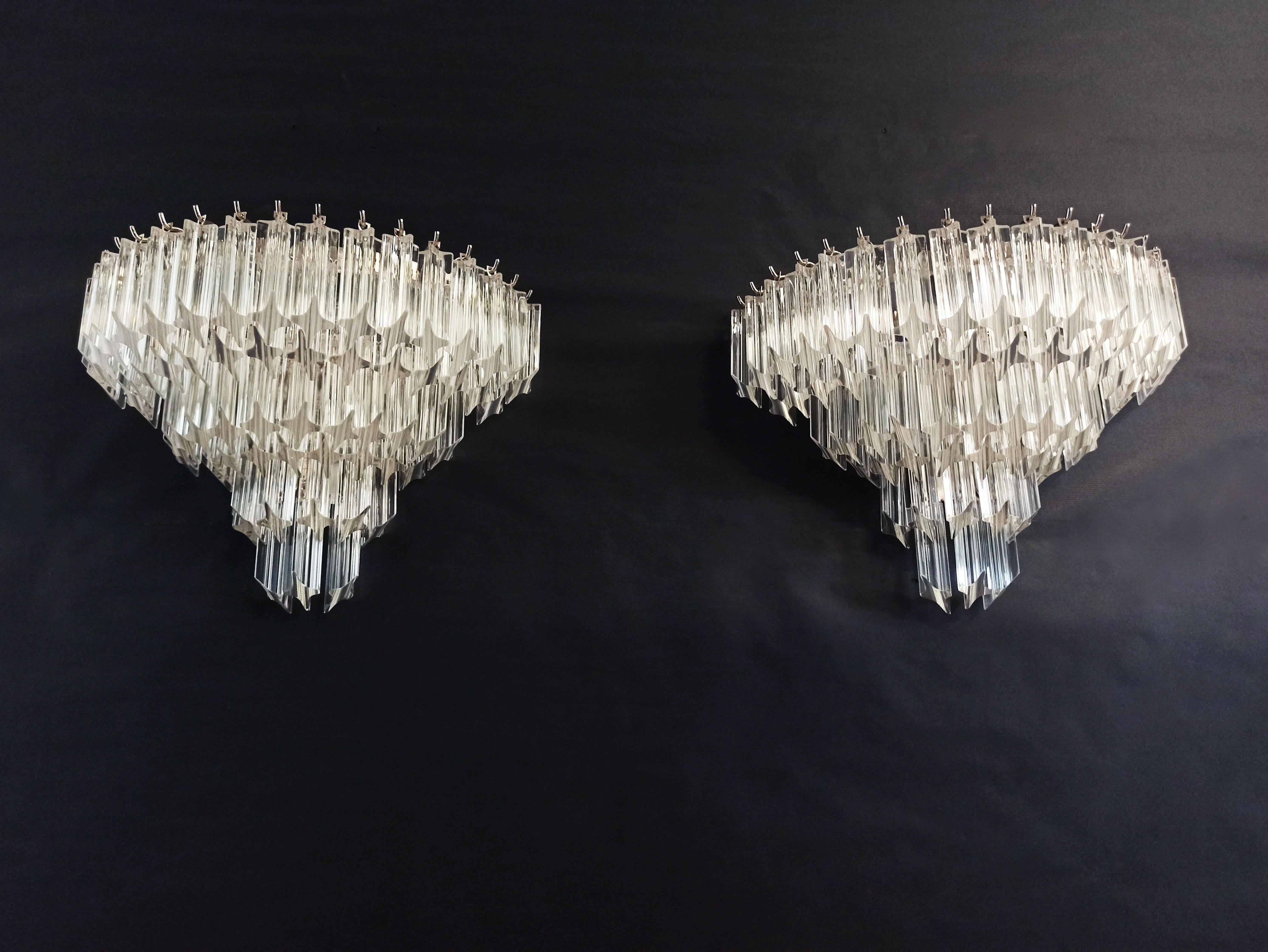 Mid-Century Modern Pair of Vintage Murano Wall Sconce, 63 Trasparent Quadriedri For Sale