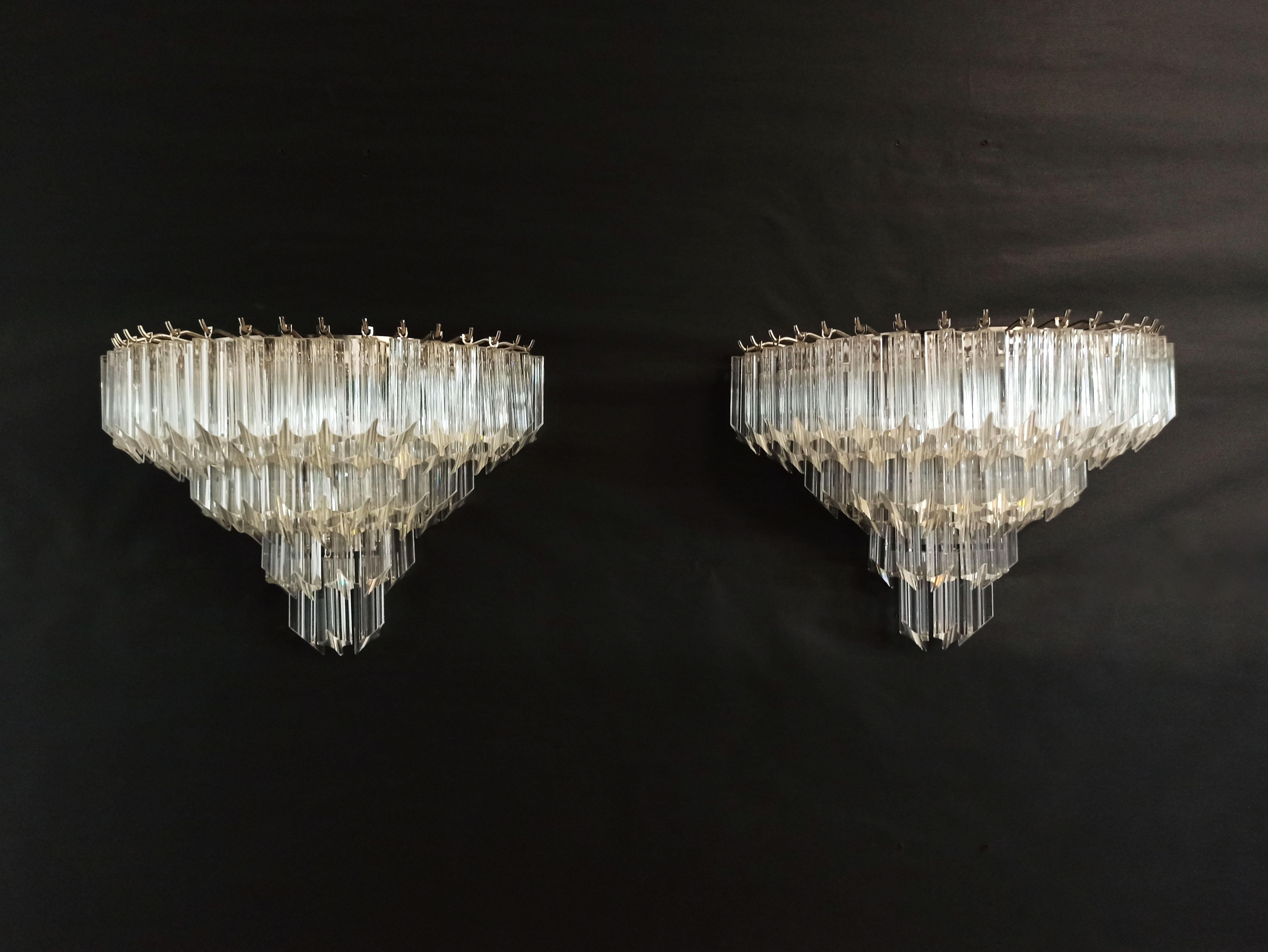 Mid-Century Modern Pair of Vintage Murano Wall Sconce, 63 Trasparent Quadriedri For Sale