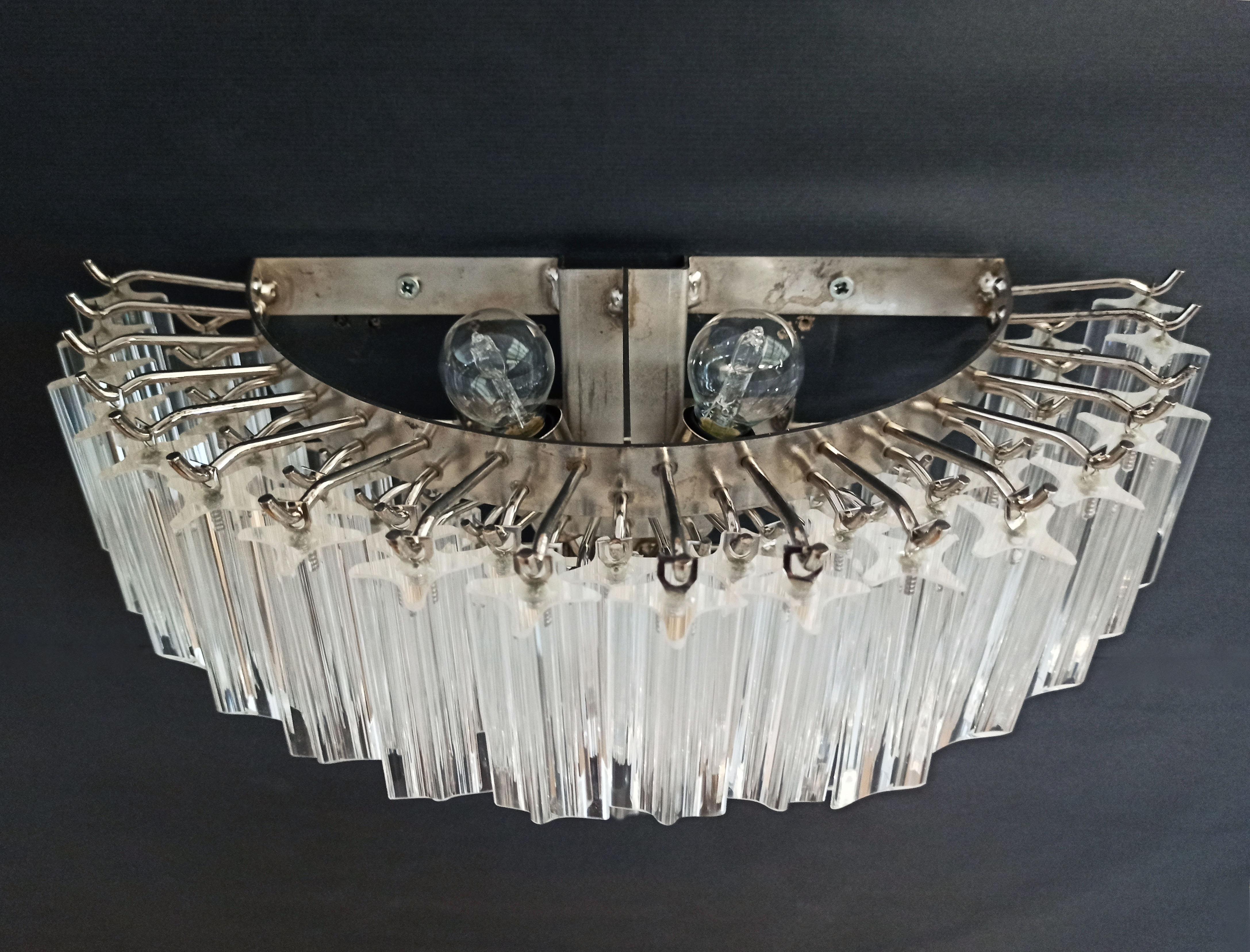 Pair of Vintage Murano Wall Sconce, 63 Trasparent Quadriedri For Sale 1