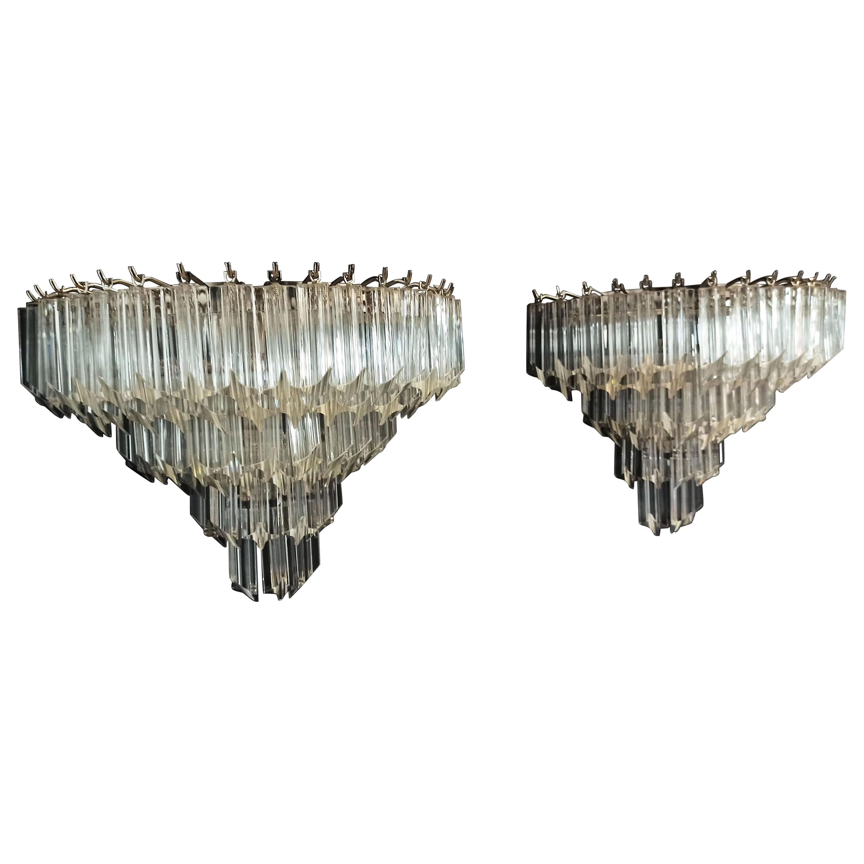 Pair of Vintage Murano Wall Sconce, 63 Trasparent Quadriedri