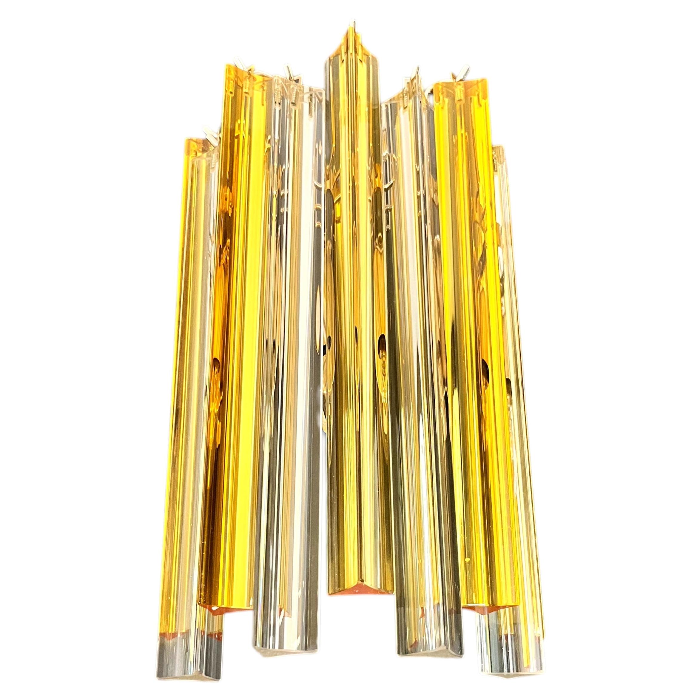 Pair of vintage Murano wall sconce – 9 AMBER AND CLEAR triedri