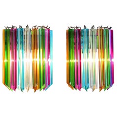 Pair of Vintage Murano Wall Sconce, 9 Multi-Color Quadriedri