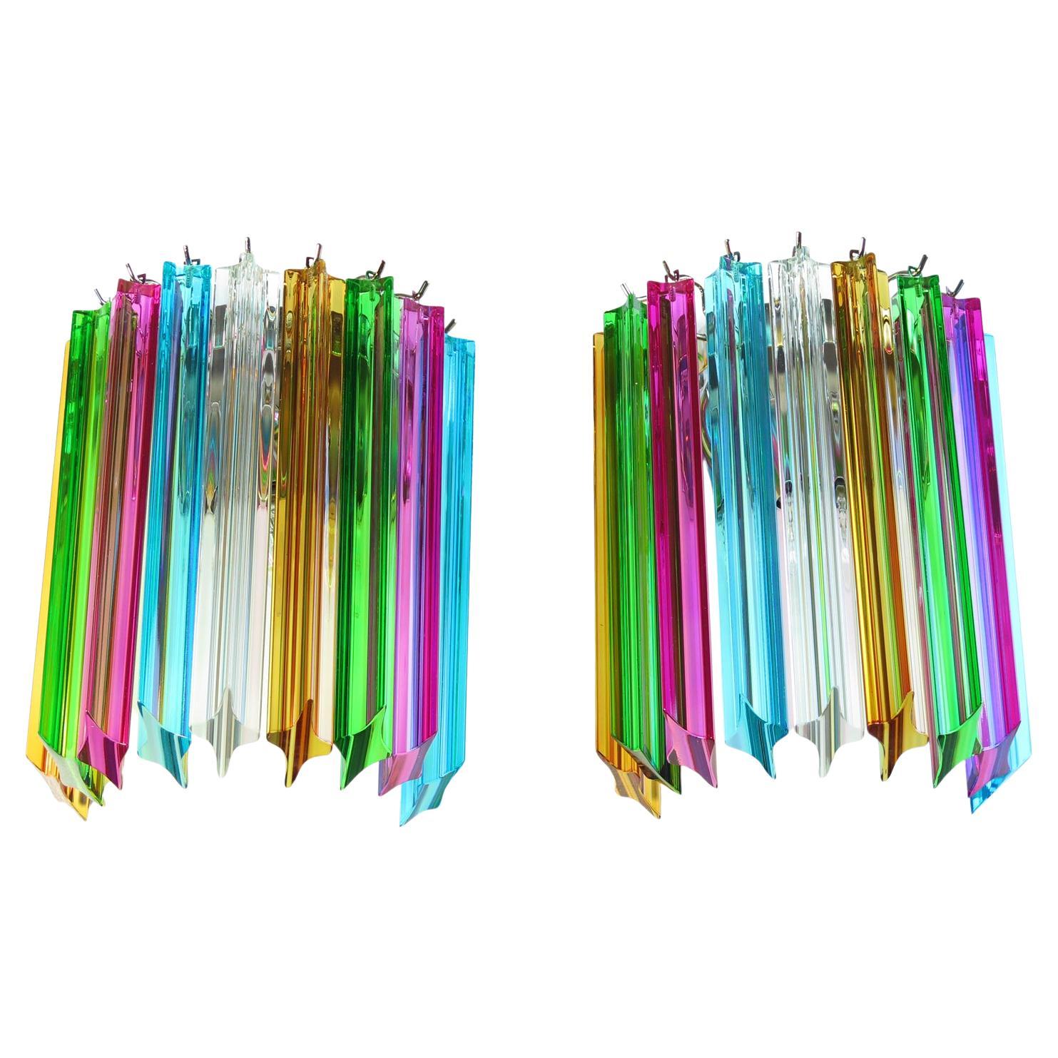 Pair of vintage Murano wall sconce – 9 multicolor quadriedri