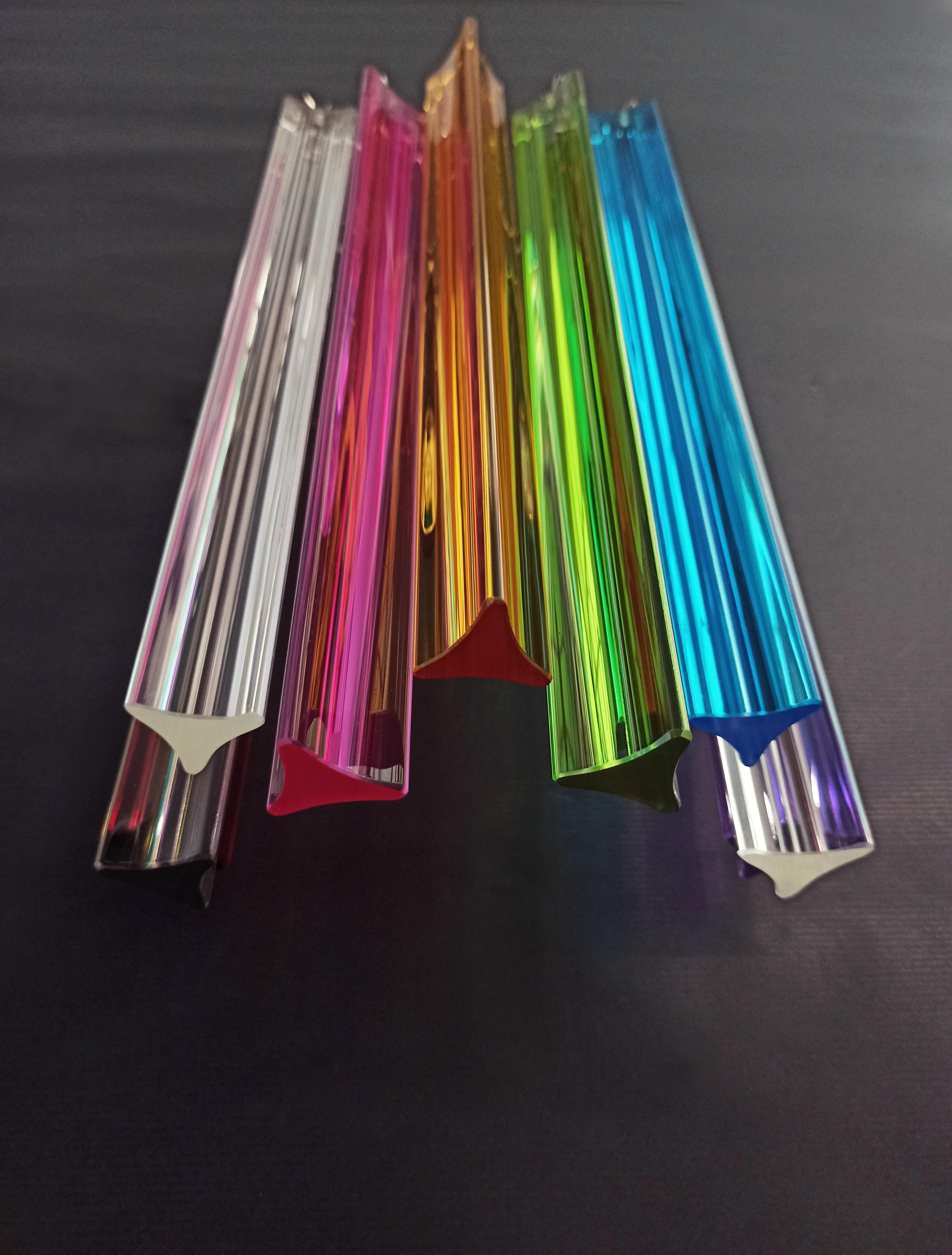 Paar Vintage-Murano-Wandleuchter, 9 mehrfarbige Triedri-Wandleuchter im Angebot 3