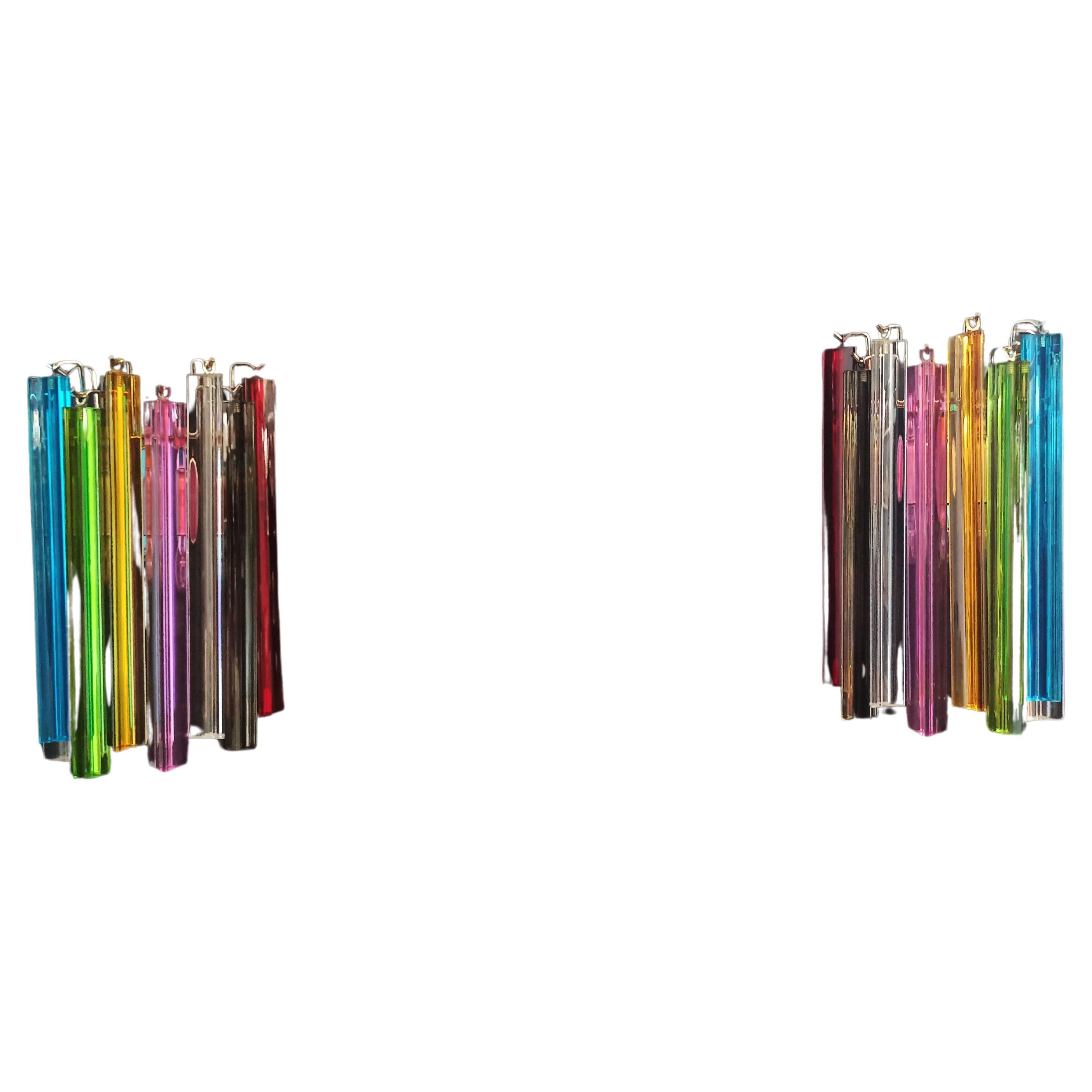 Pair of Vintage Murano Wall Sconce, 9 Multicolored Triedri