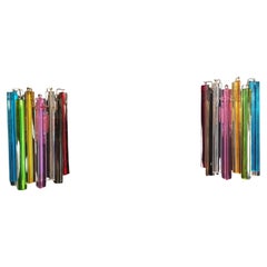 Pair of Vintage Murano Wall Sconce, 9 Multicolored Triedri