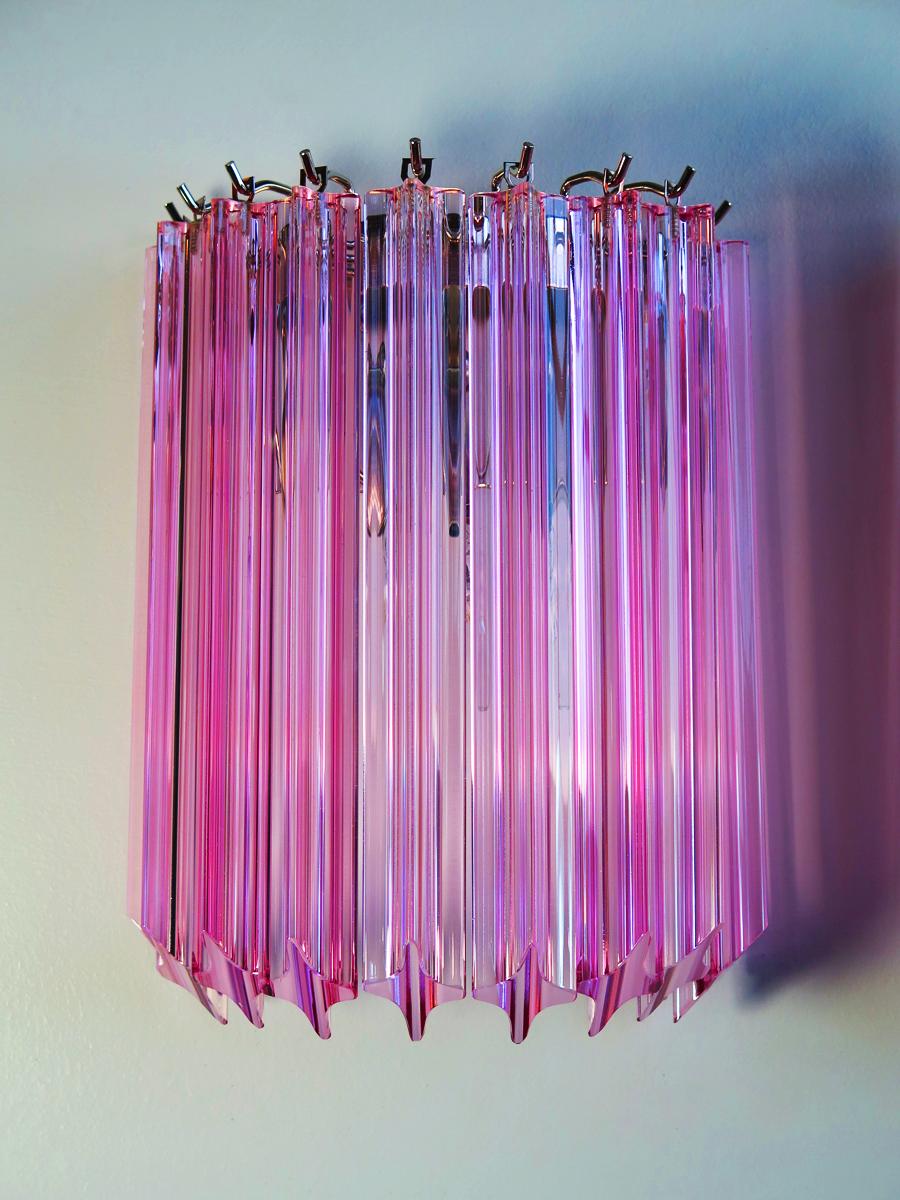 Pair of Vintage Murano Wall Sconce, 9 Pink Quadriedri For Sale 2
