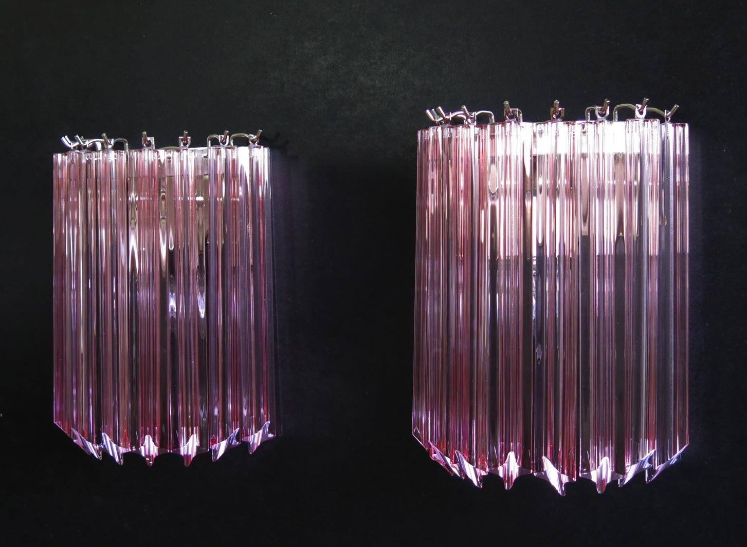 Mid-Century Modern Pair of Vintage Murano Wall Sconce, 9 Pink Quadriedri For Sale