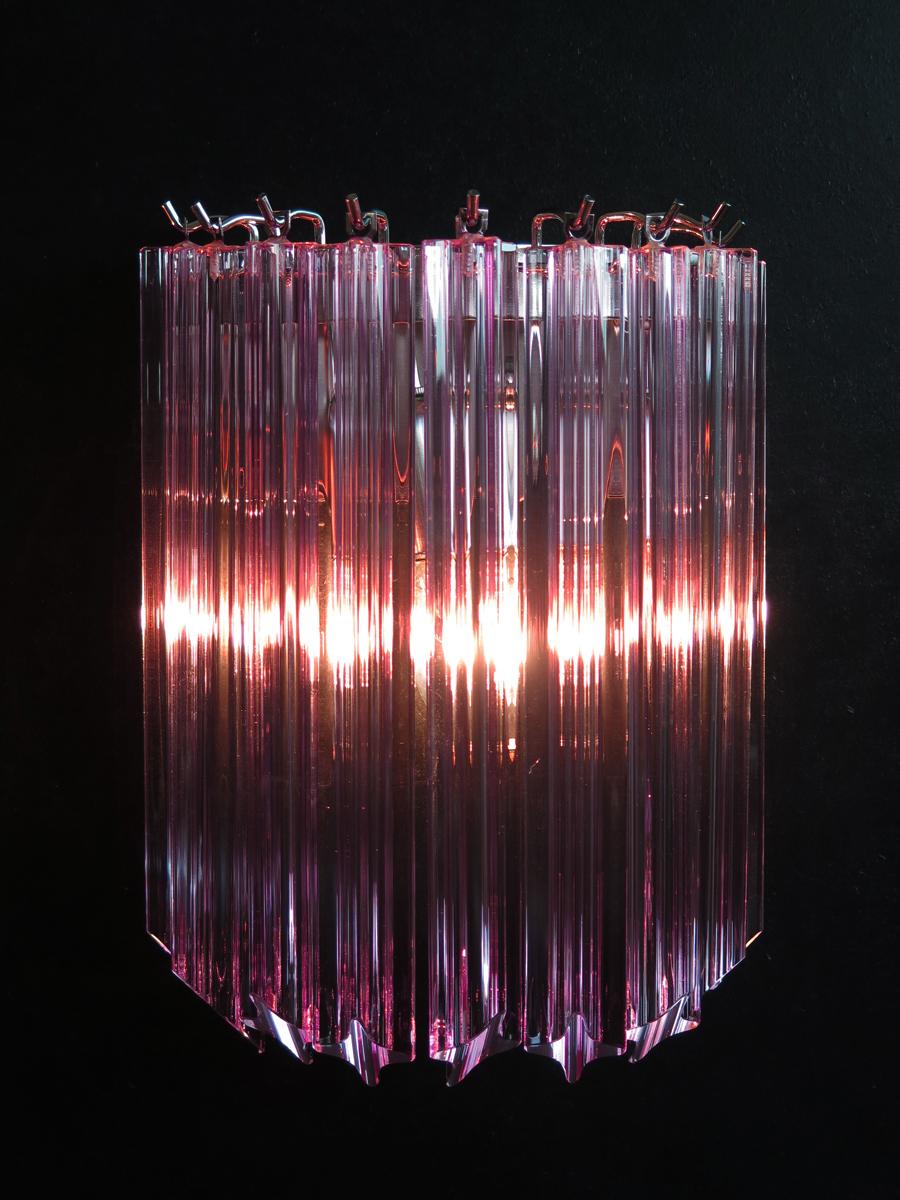 Italian Pair of Vintage Murano Wall Sconce, 9 Pink Quadriedri For Sale