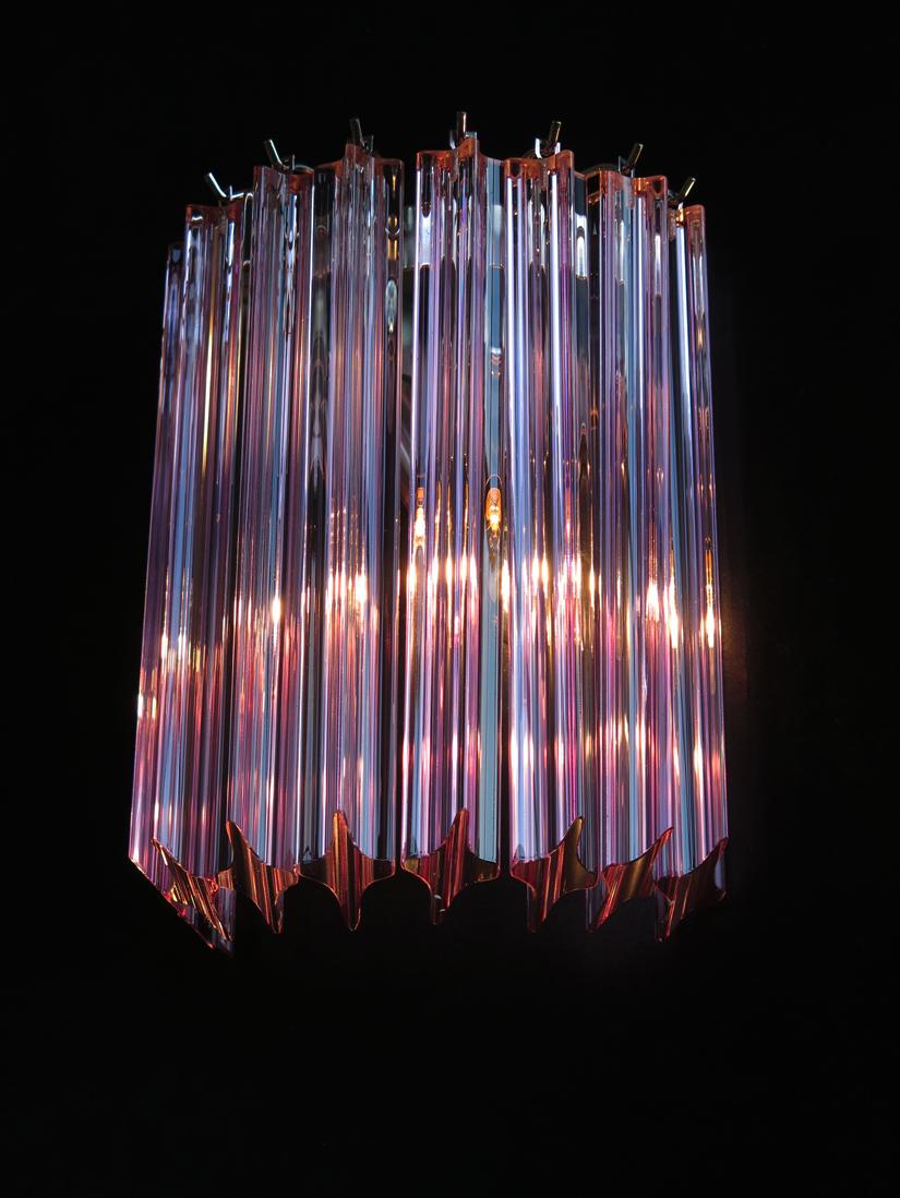 Galvanized Pair of Vintage Murano Wall Sconce, 9 Pink Quadriedri For Sale