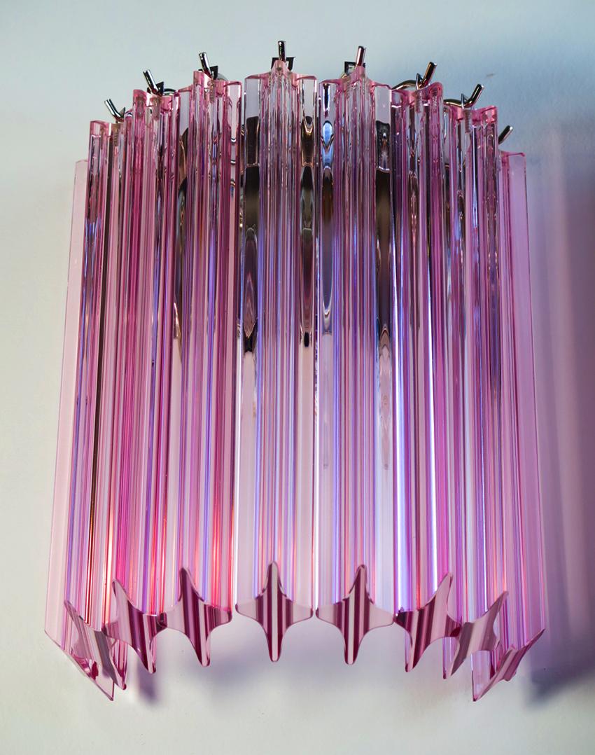 Pair of Vintage Murano Wall Sconce, 9 Pink Quadriedri For Sale 1